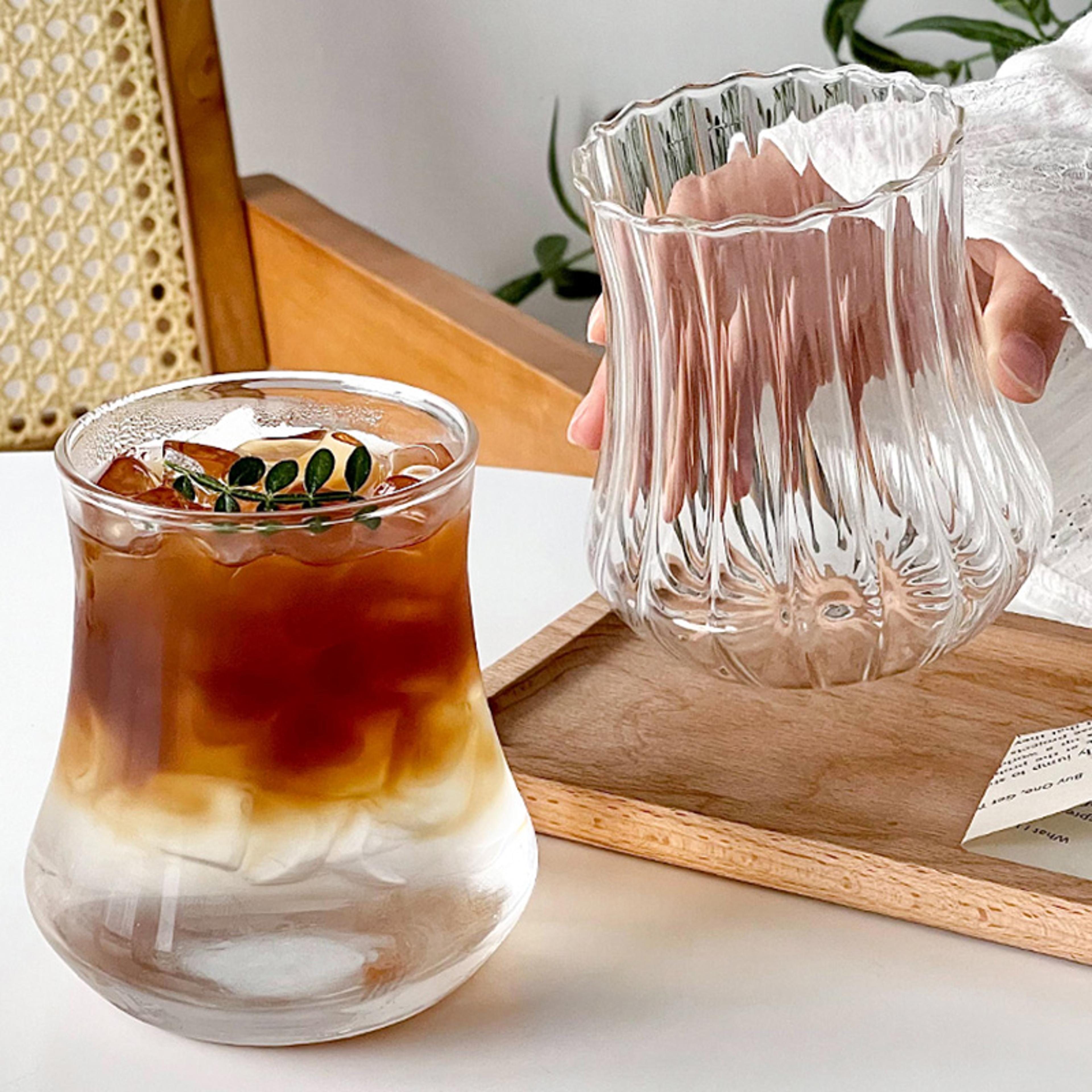 Creative Wave Shape Iced Coffee Tumbler Cup Transparent Drinking Glass Ripple Water Juice Milk Tea  2