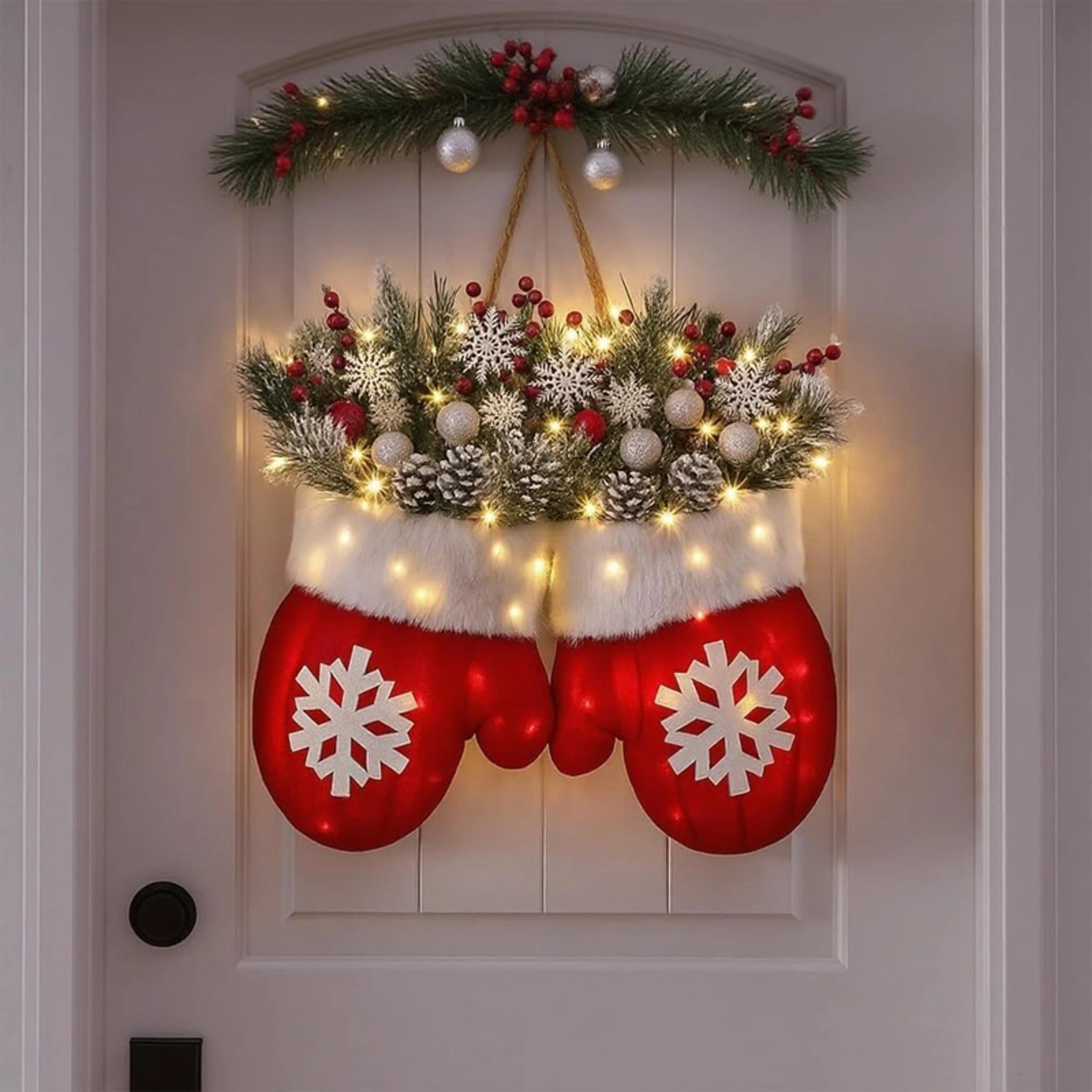 Christmas Garland Creative Glove Shaped Simulated Flower Decor Wreath Window Door Gate Decoration D