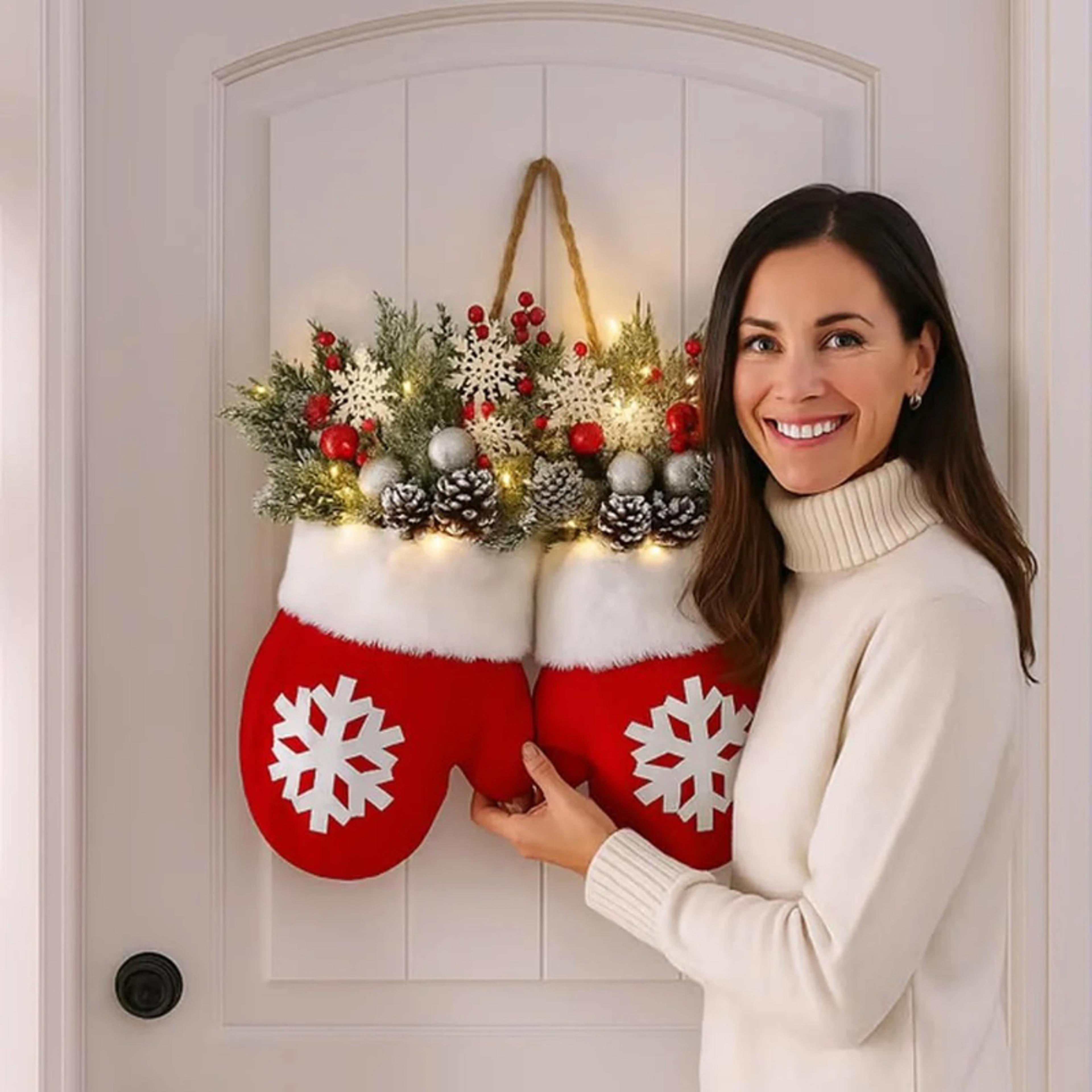 Christmas Garland Creative Glove Shaped Simulated Flower Decor Wreath Window Door Gate Decoration D