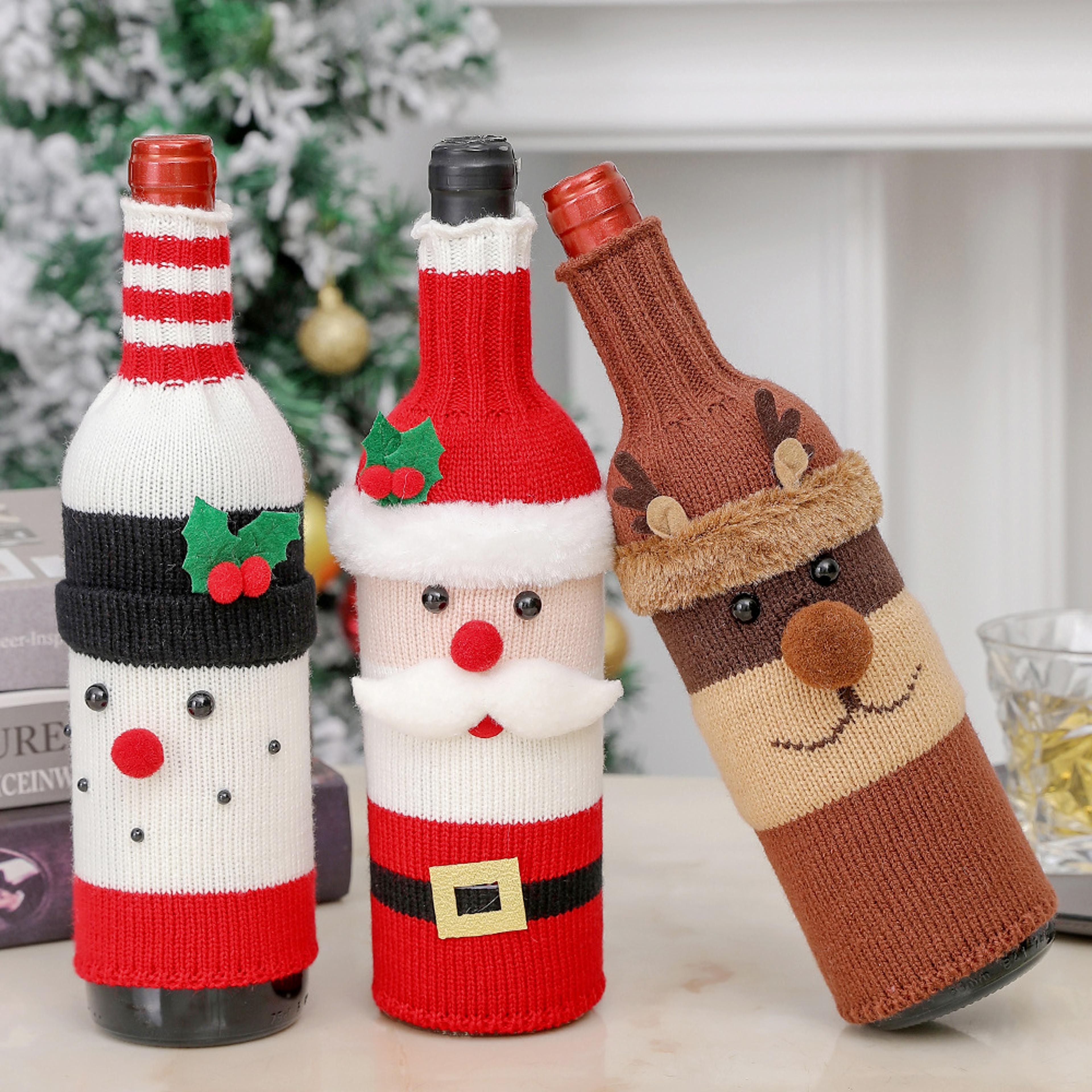christmas wine bottle cover, woven wine bottle bags, christmas party dinner table decorations, new year gifts decor