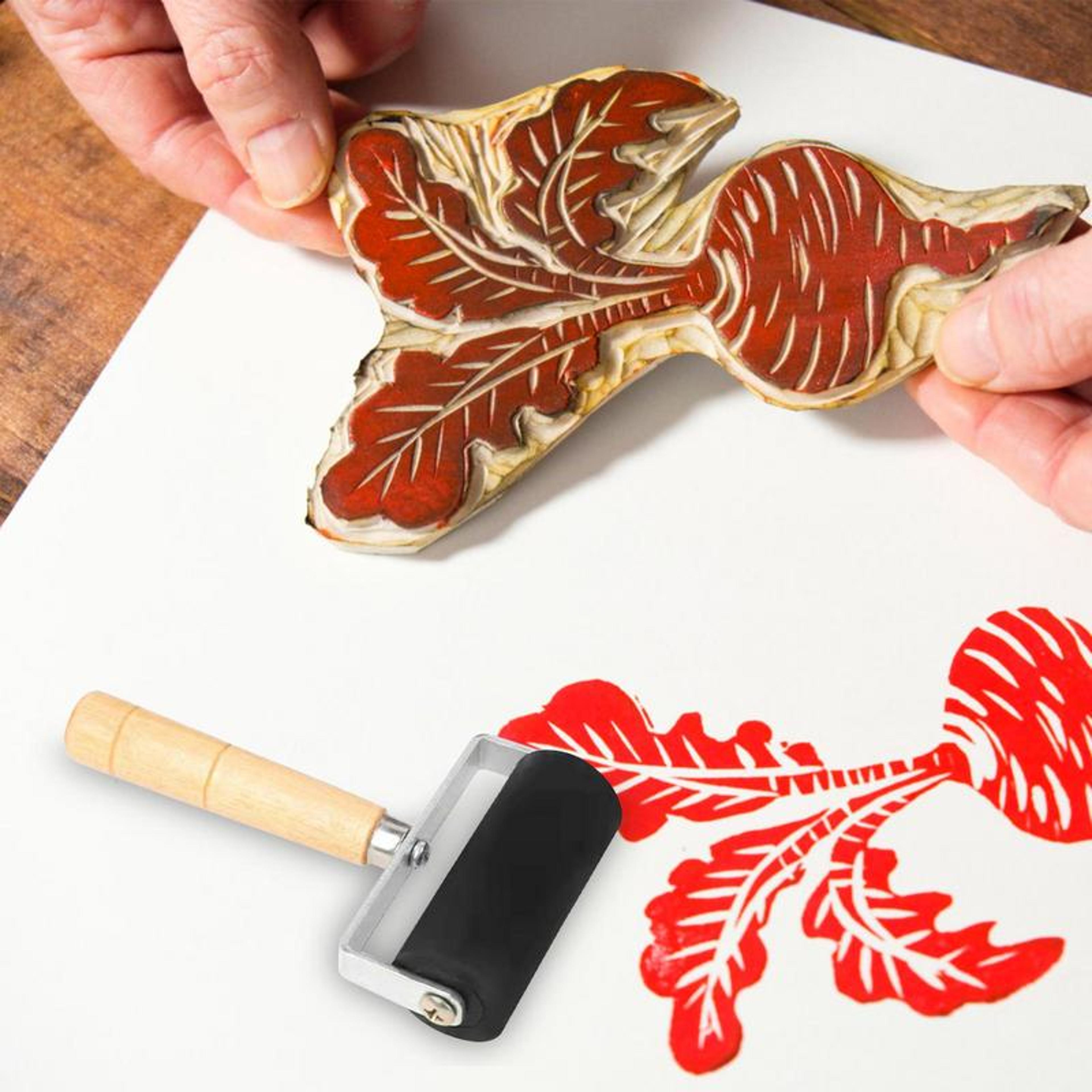 Printmaking Tool Small Rubber Roll Rubber Roller Wooden Handle Ink Roller Paint Brush Art Craft 5