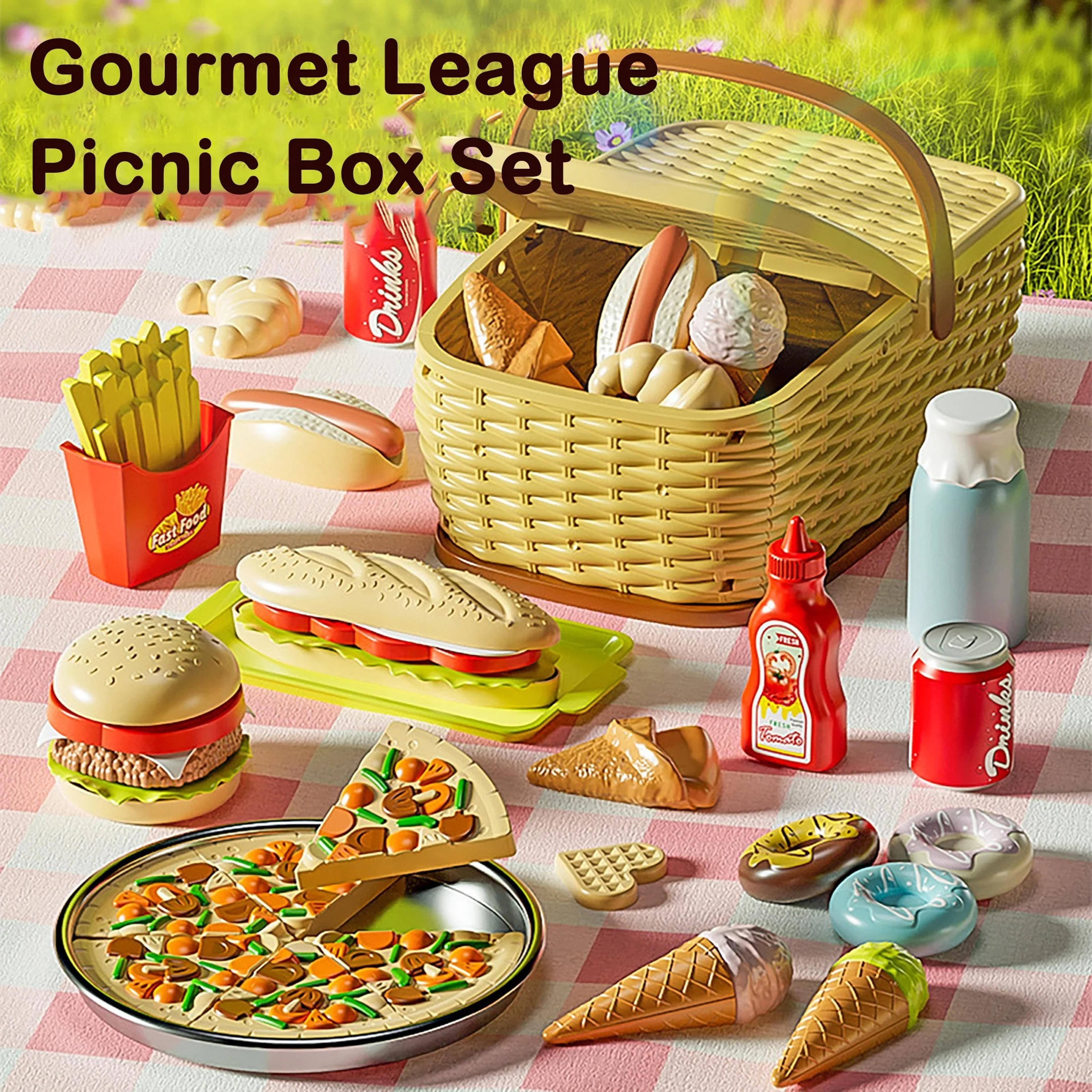 Kids Pretend Play Kitchen Food Set With Cutting Fruits Picnic Basket  Cooking Accessories 1