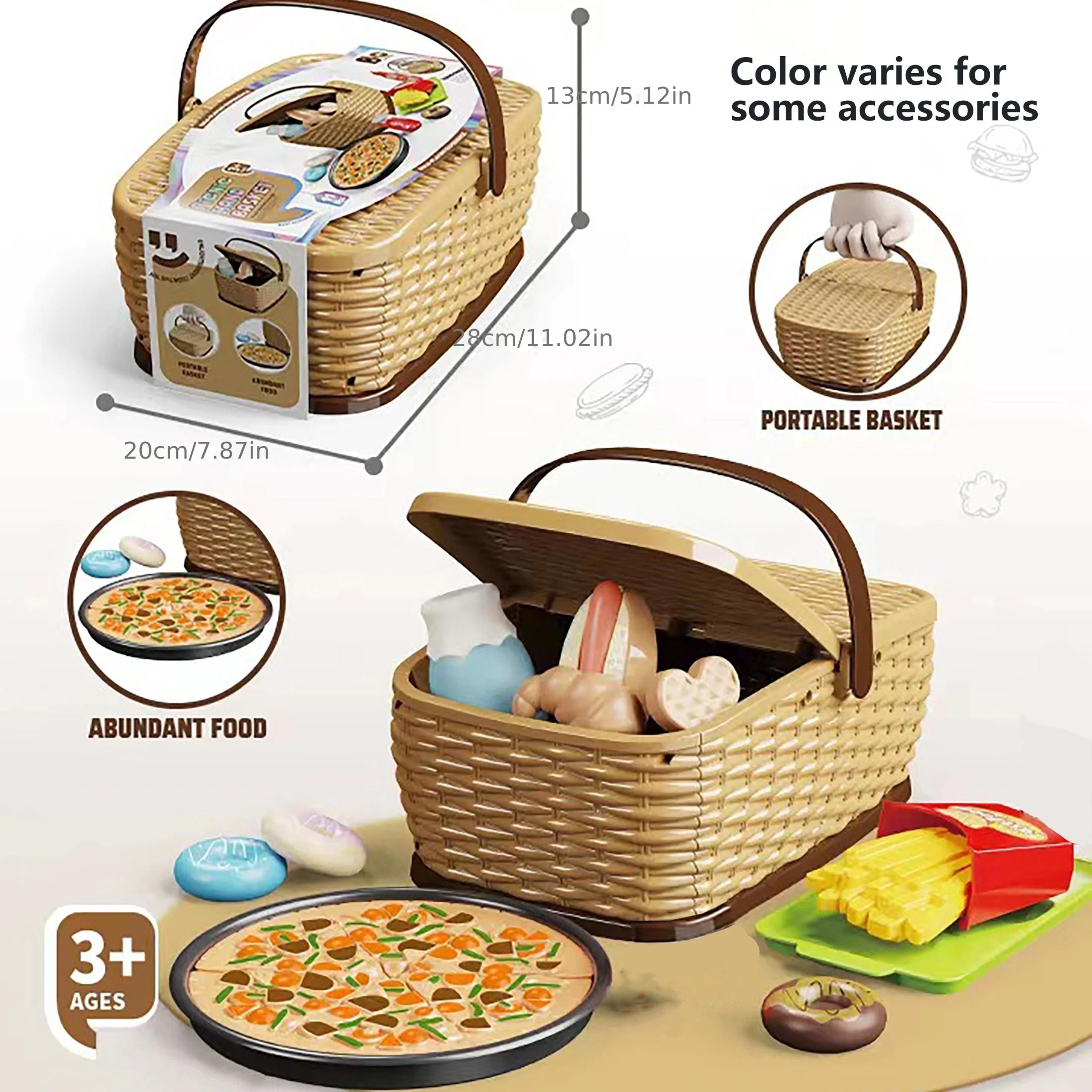 Kids Pretend Play Kitchen Food Set With Cutting Fruits Picnic Basket  Cooking Accessories 2