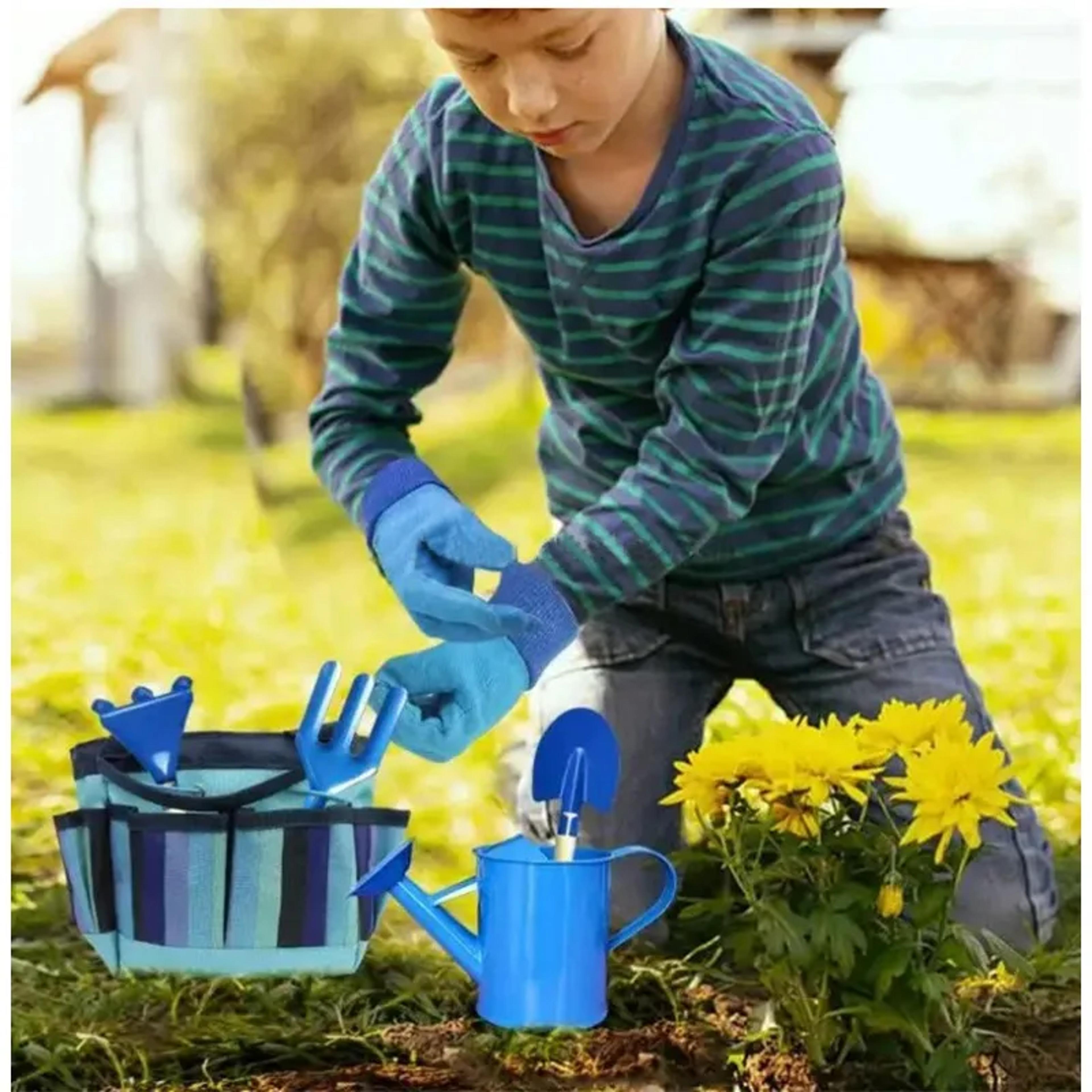 Gardening Tool Set For Kids Shovel Rake Fork Trowel Gloves Watering Can Tote Bag Outdoor Gardening  0