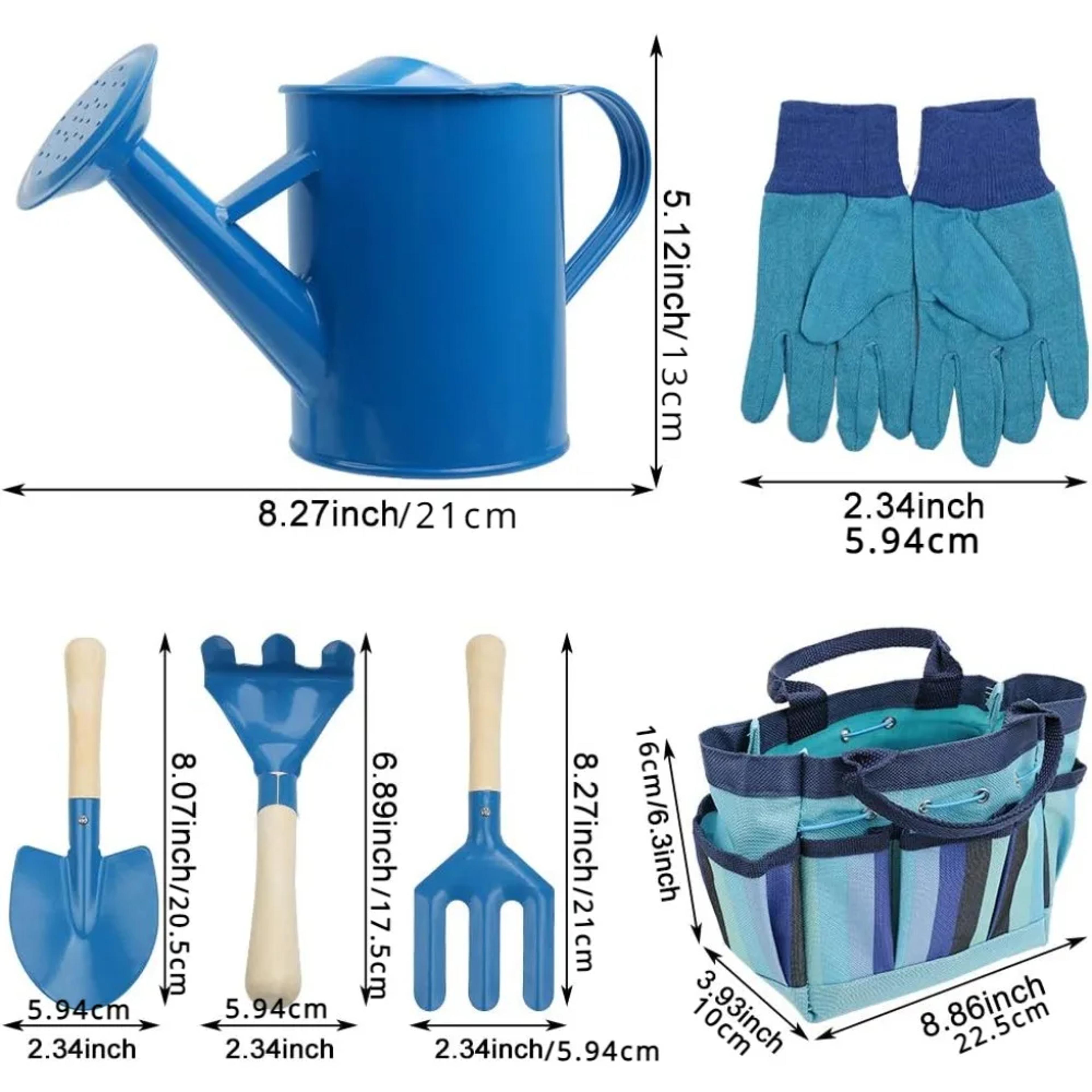 Gardening Tool Set For Kids Shovel Rake Fork Trowel Gloves Watering Can Tote Bag Outdoor Gardening  2
