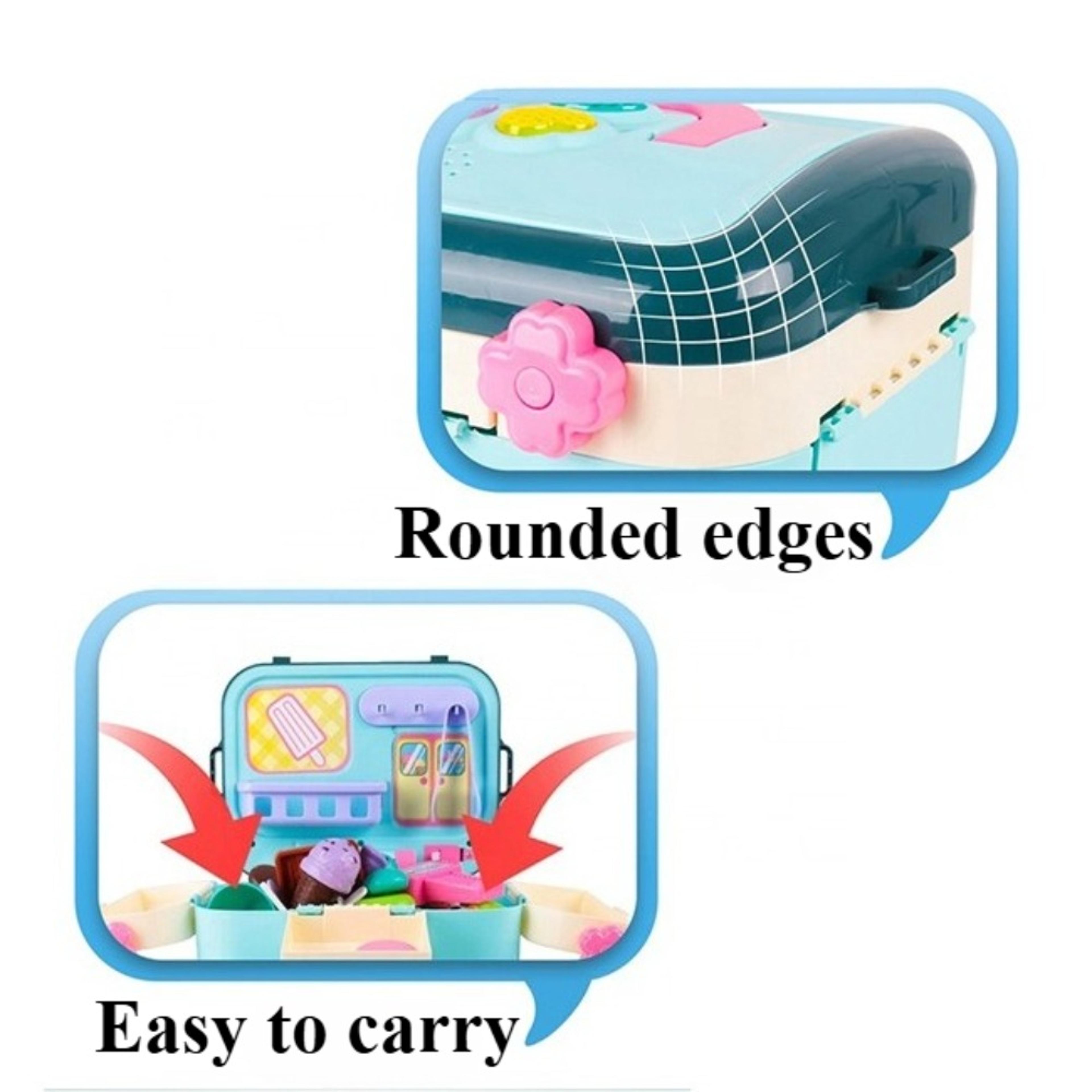 Pretend Play Ice Cream Shop Set Suitcase Dessert Cart Toys Storage Trolley Table Fun Gift For Kids  3
