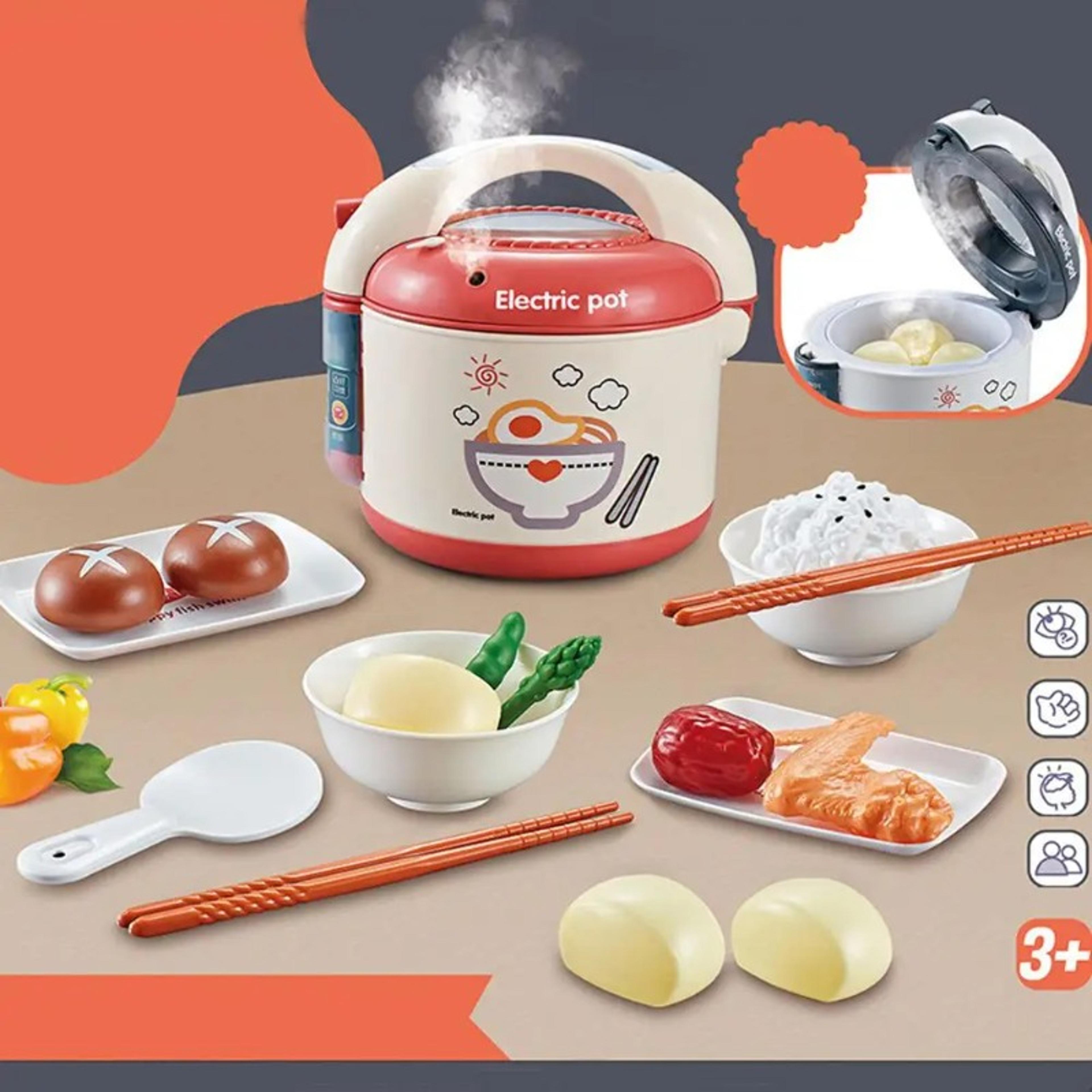 kids pretend play kitchen toys set, rice cooker simulated voice spray, educational toy gifts for children