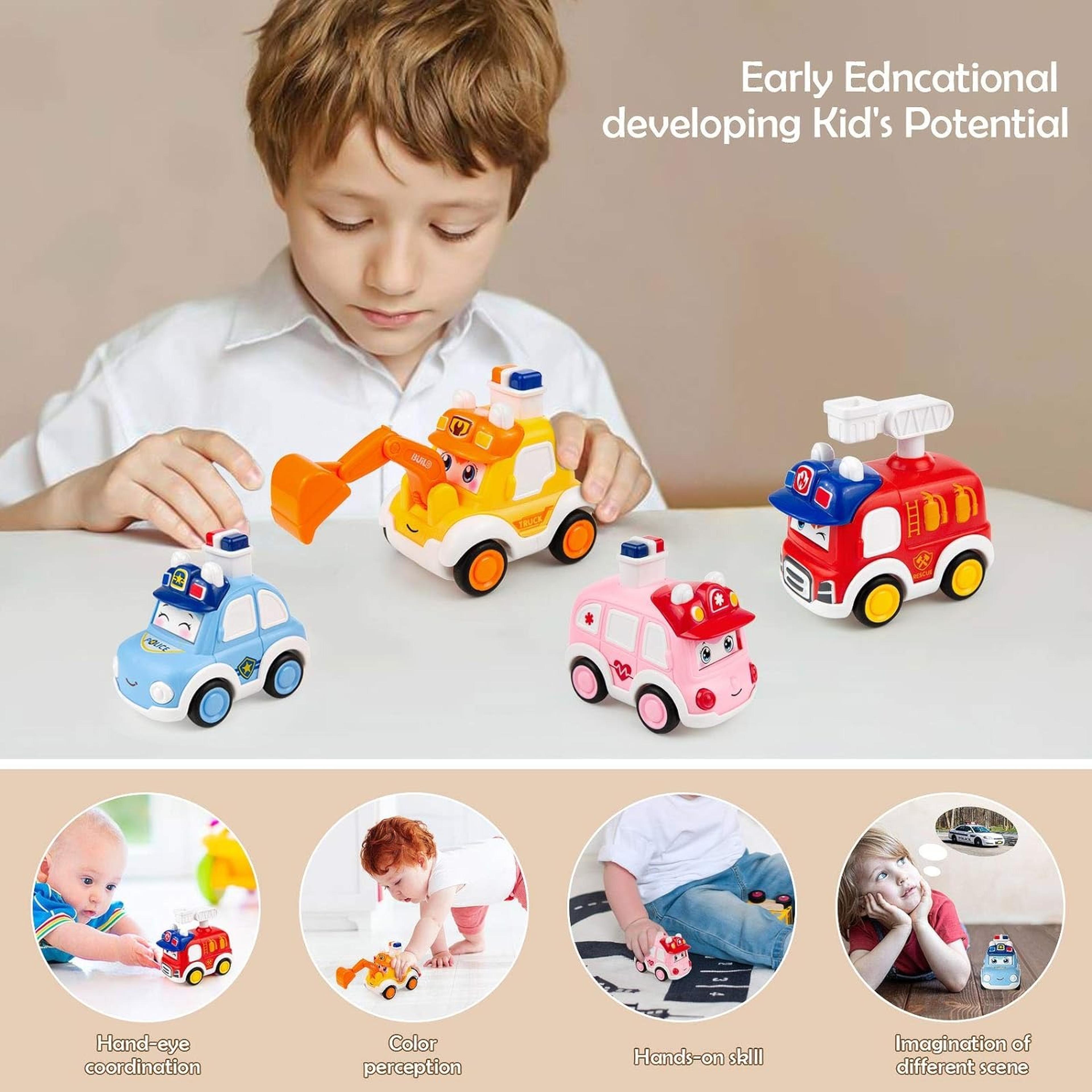 Press And Go Baby Animal Car Toys Police Car Fire Truck Construction Truck Ambulance For Kids Toddl 4