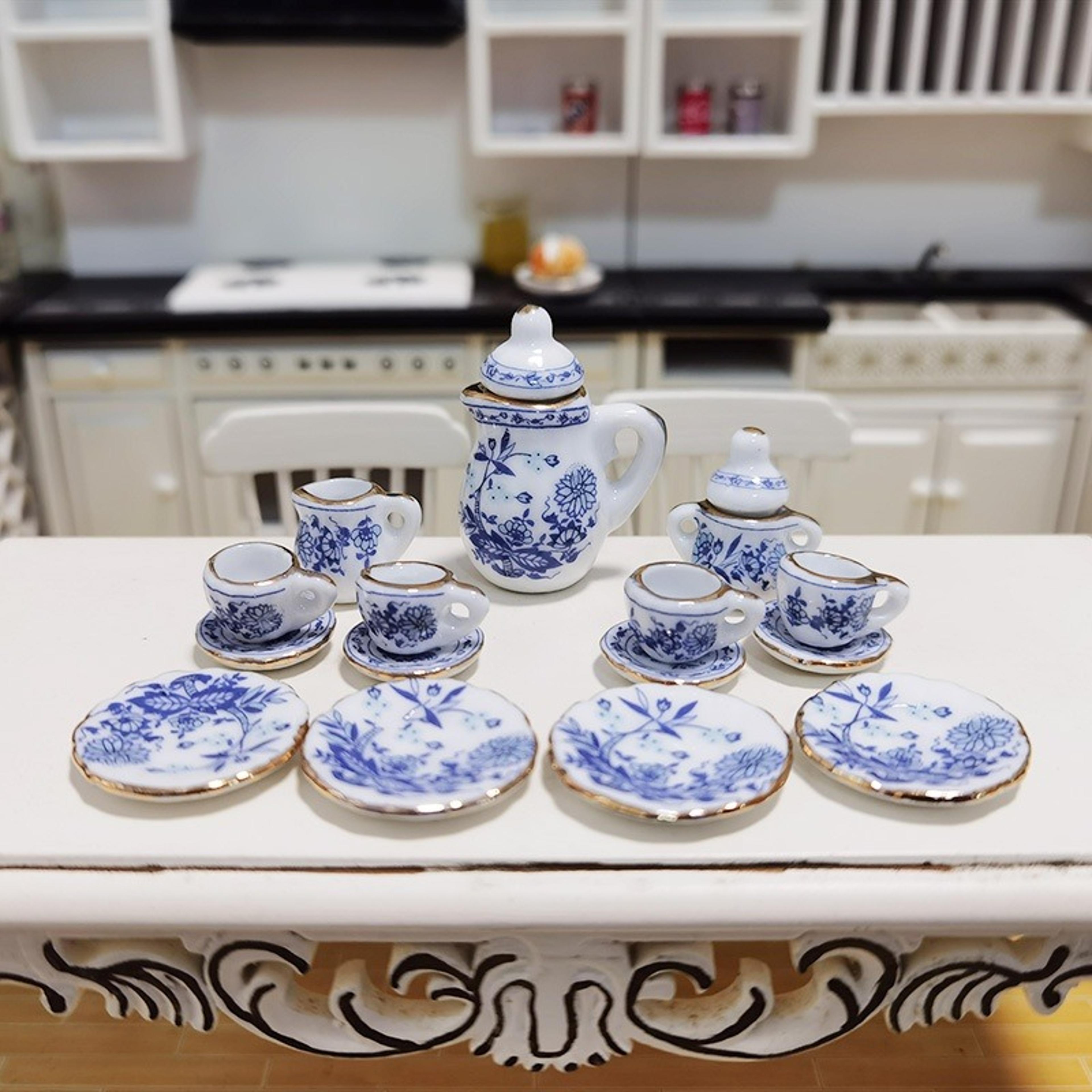 Mini Ceramic Tea Set For Kids  Dollhouse Play Toy Cups Plates Dishes Gift Idea 0