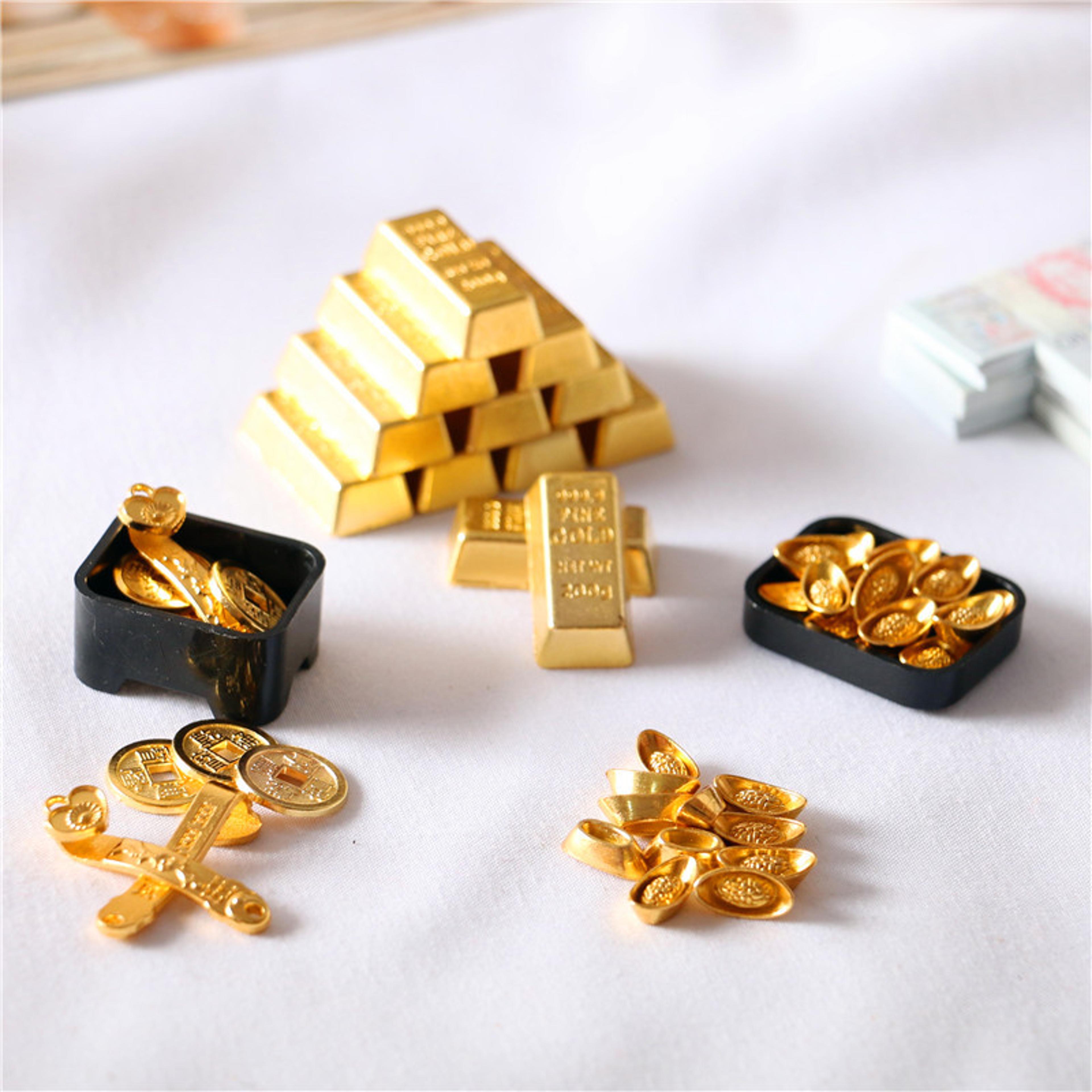 Miniature Gold Ingot  Fortune Coin Dollhouse Decor Set For Feng Shui Pretend Play  Simulation 0