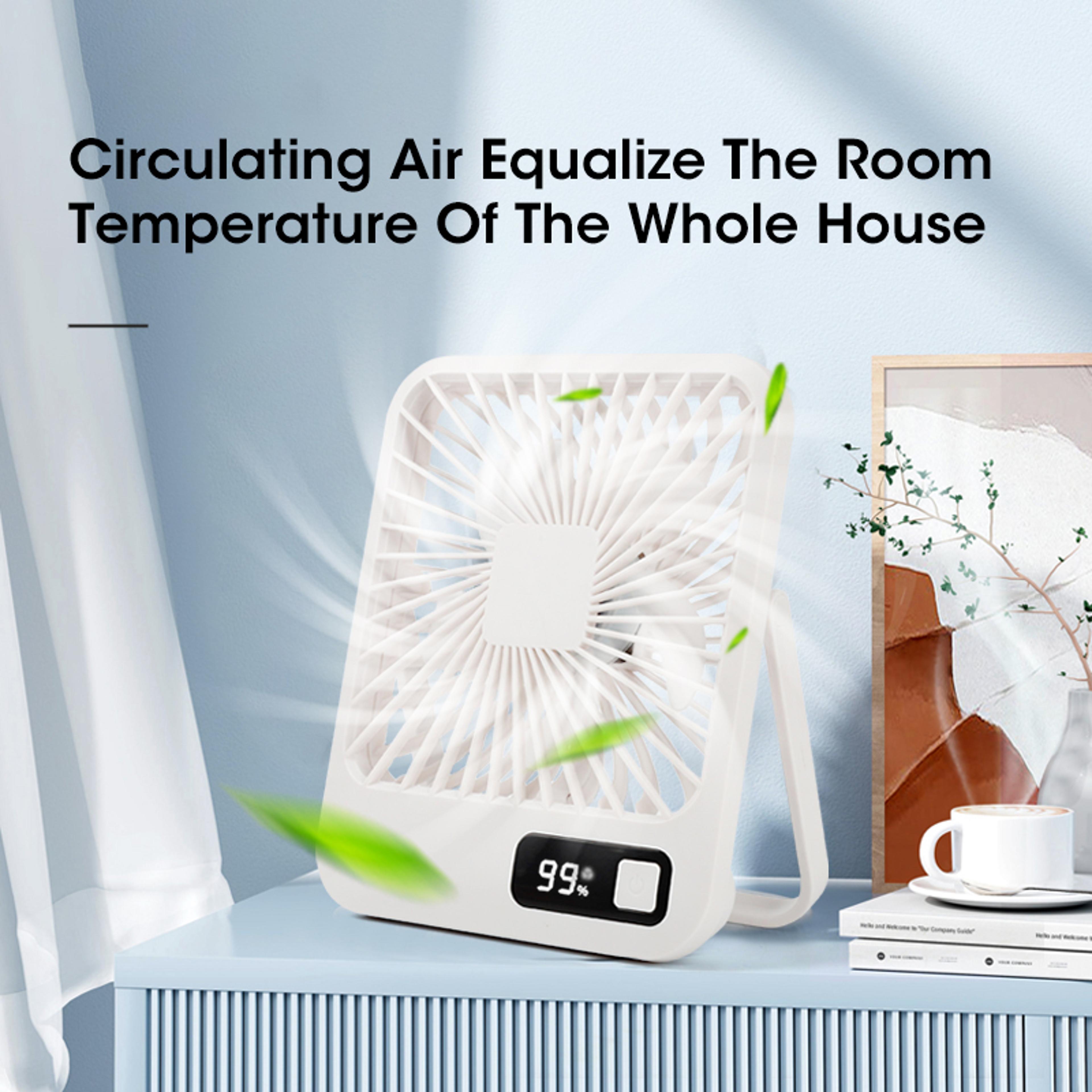Rechargeable Foldable Desktop Fan With LED Display  Quiet Powerful FiveSpeed Adjustable With TypeC  1