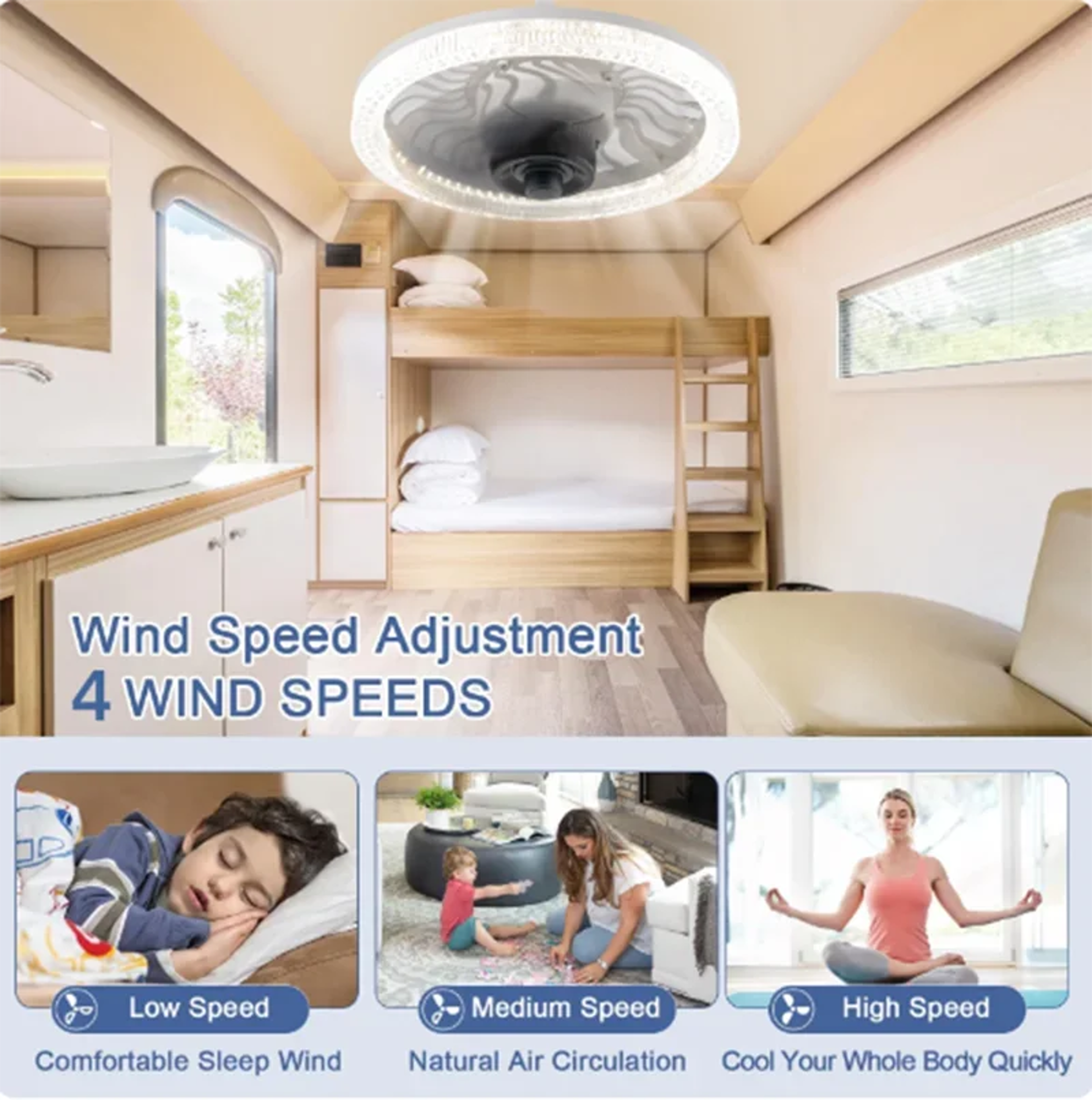 Smart Remote Control Ceiling Fan With LED Lighting Converter Base For Living Room 3