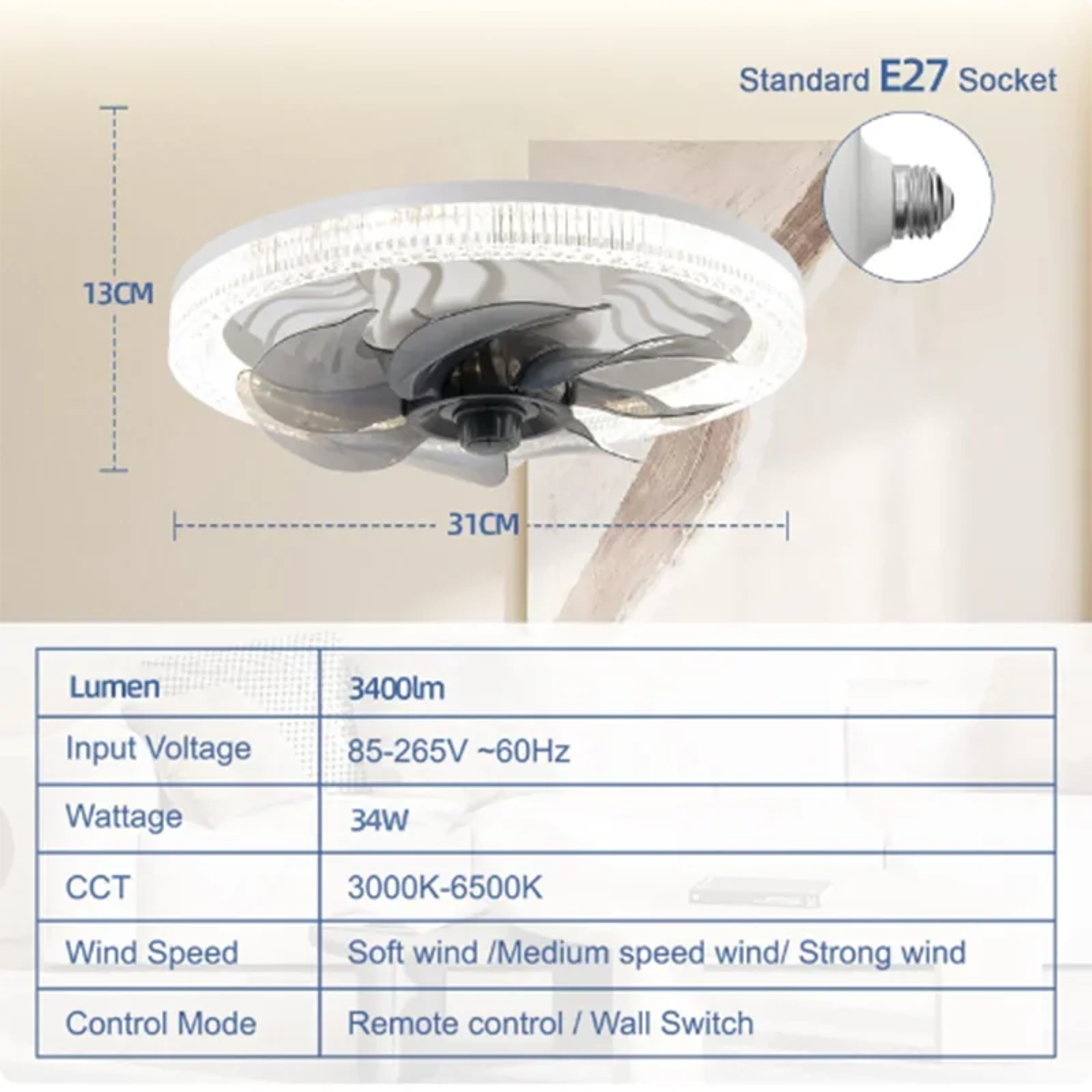 Smart Remote Control Ceiling Fan With LED Lighting Converter Base For Living Room 5
