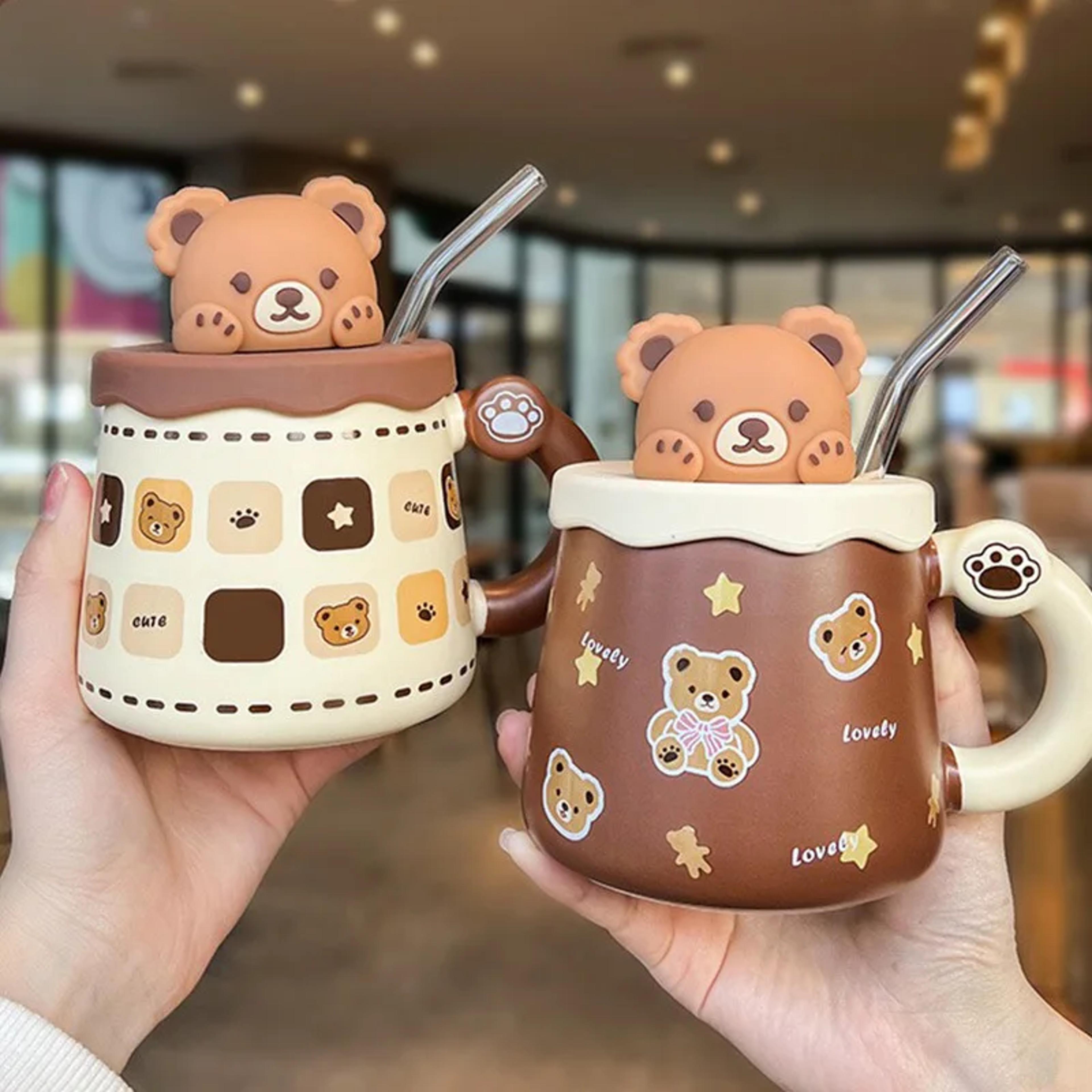 Creative Bear Ceramic Mug With Lid  Straw  Large Capacity Coffee Cup For Breakfast  Milk 0