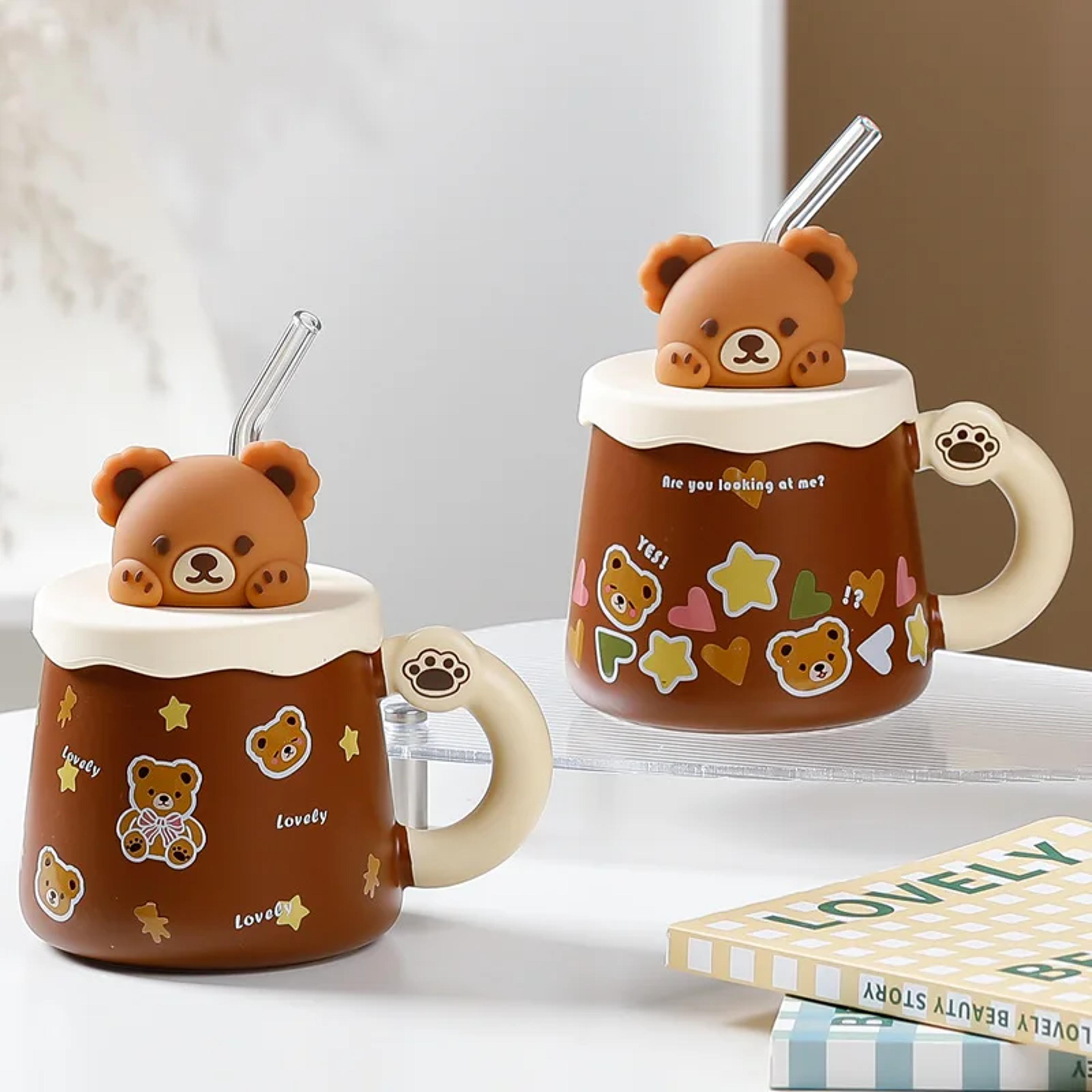 Creative Bear Ceramic Mug With Lid  Straw  Large Capacity Coffee Cup For Breakfast  Milk 2