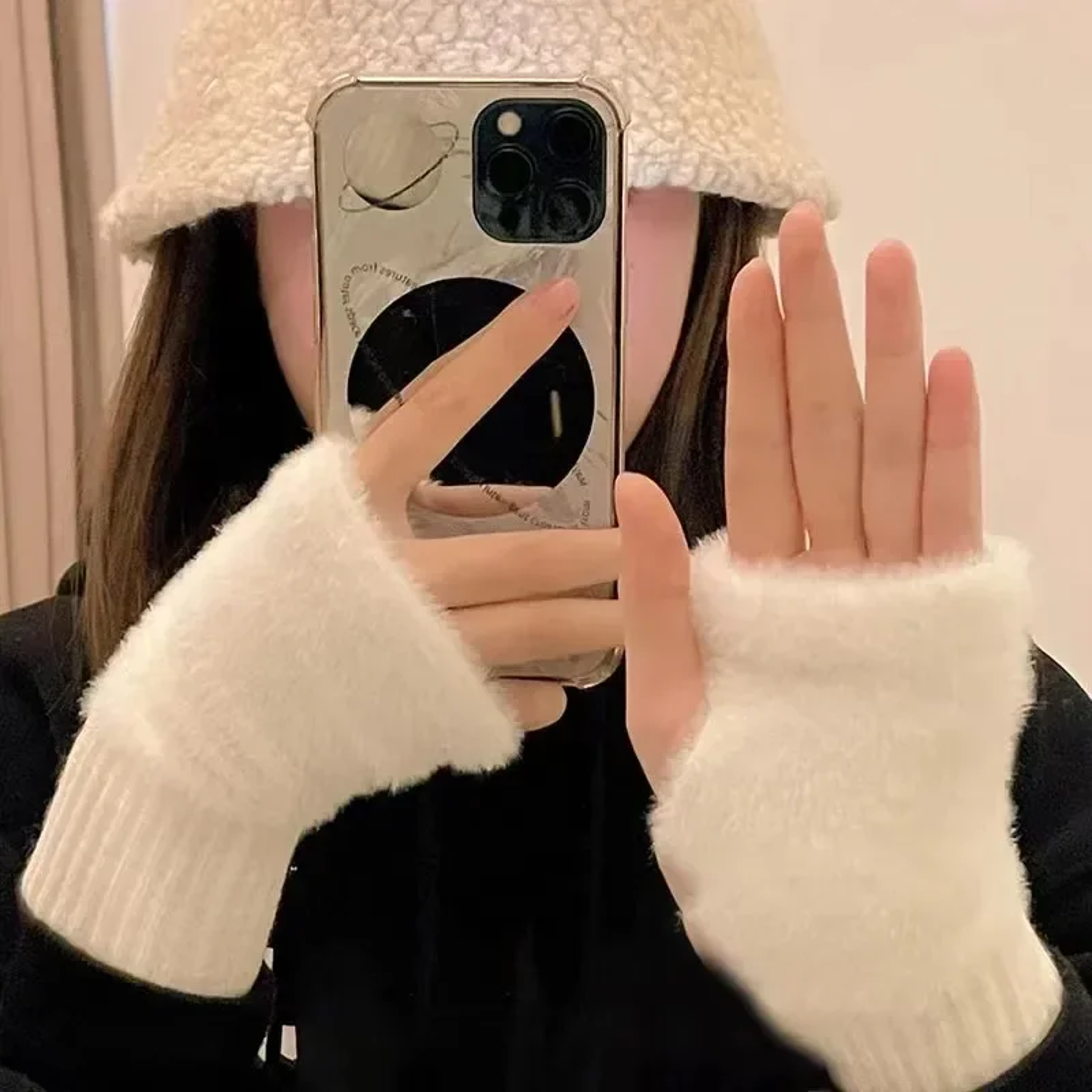 Fashionable Half Finger Gloves For Women  Soft Warm Luxurious Winter Plush Knitted Fingerless Glove 1