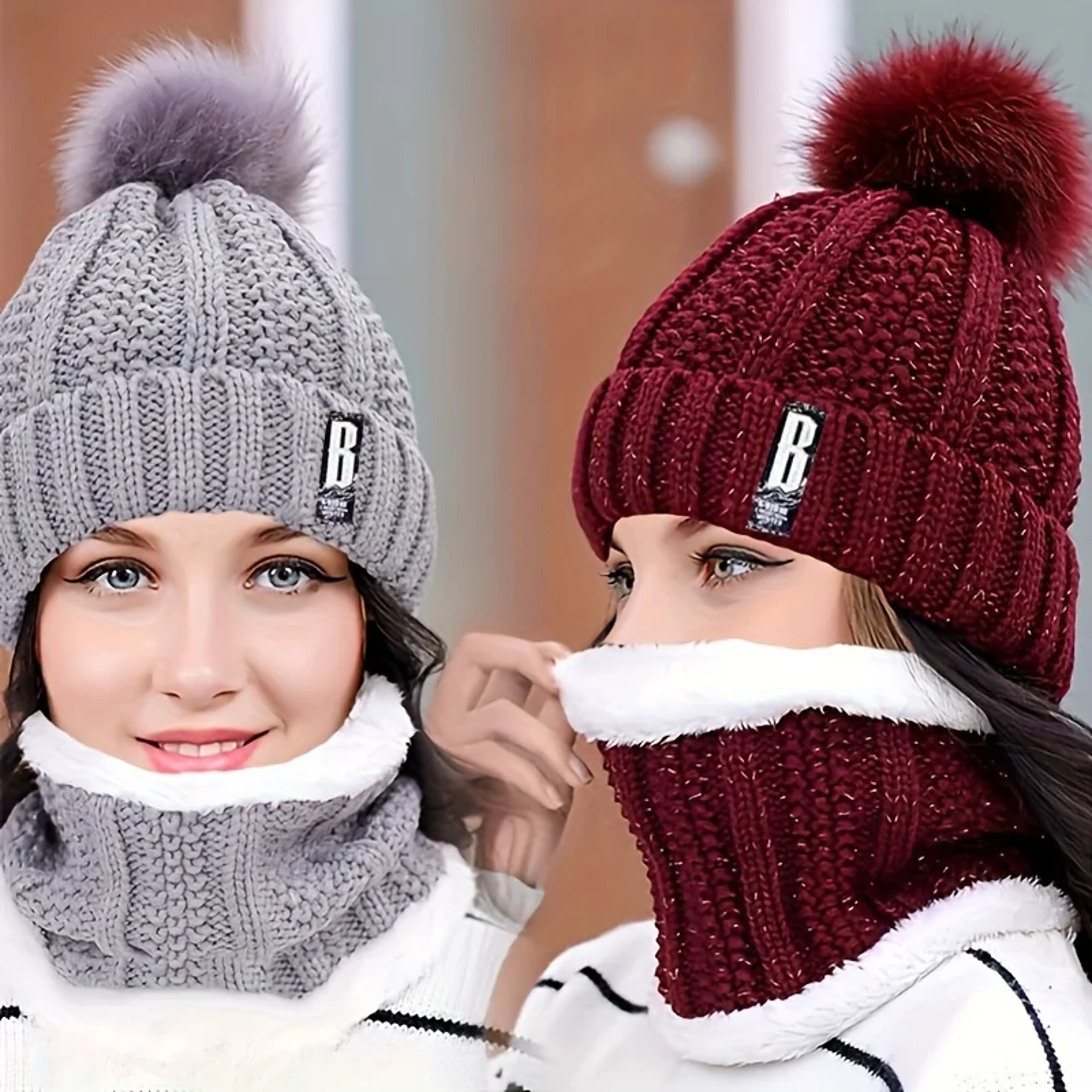 Winter Warm Knit Hat Set  Plush Windproof  Thick Casual Hat For Cold Weather 0