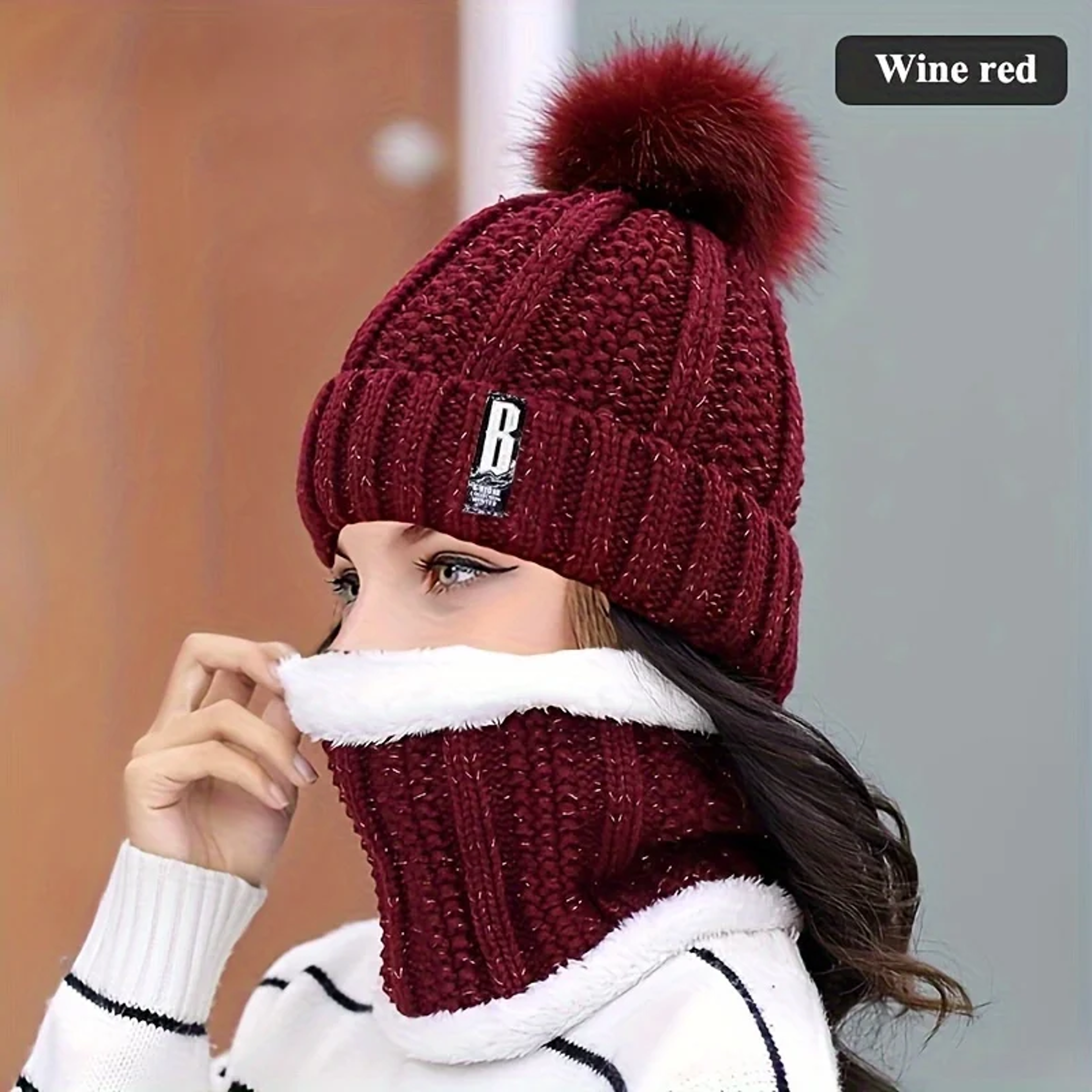 Winter Warm Knit Hat Set  Plush Windproof  Thick Casual Hat For Cold Weather 5