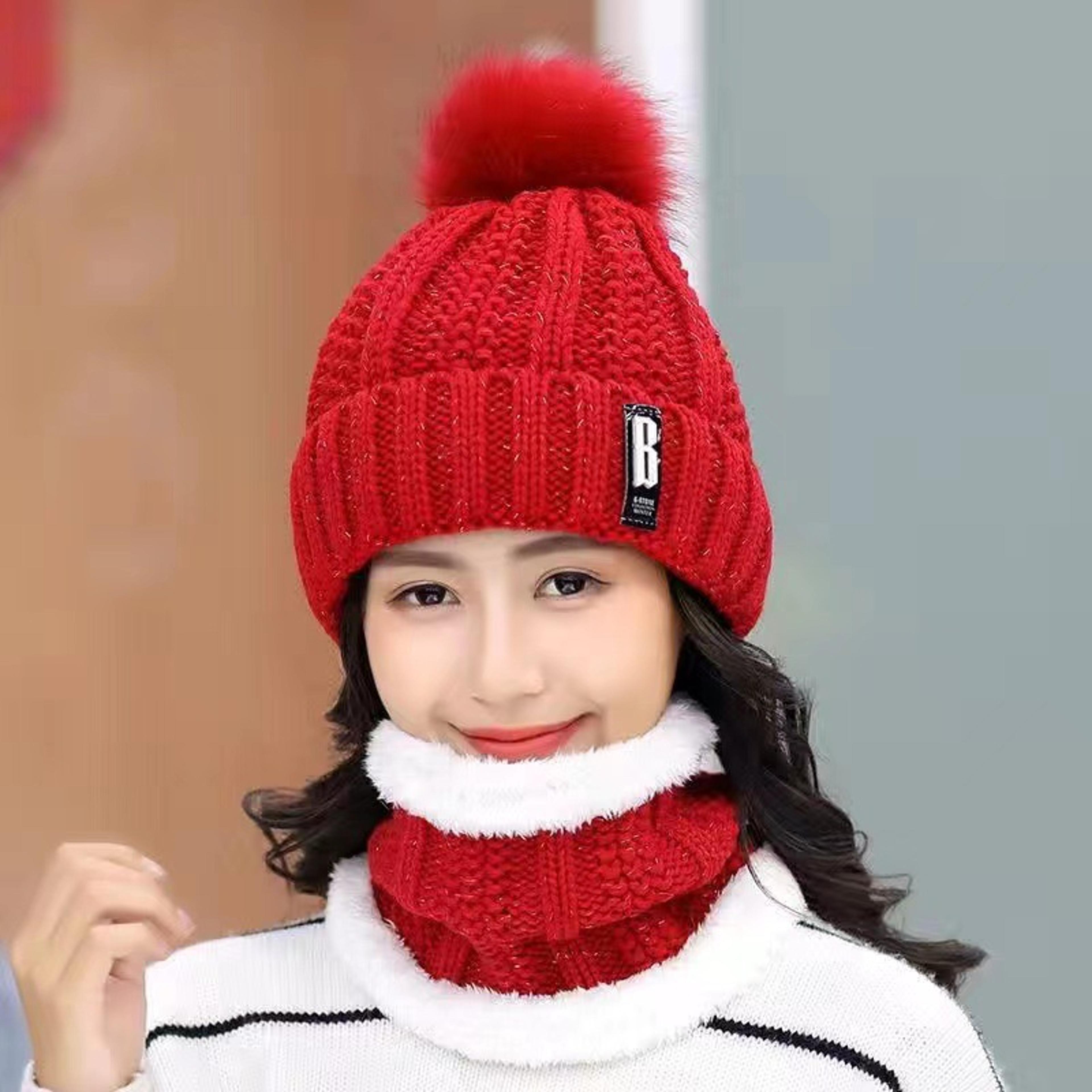 Winter Warm Knit Hat Set  Plush Windproof  Thick Casual Hat For Cold Weather 8