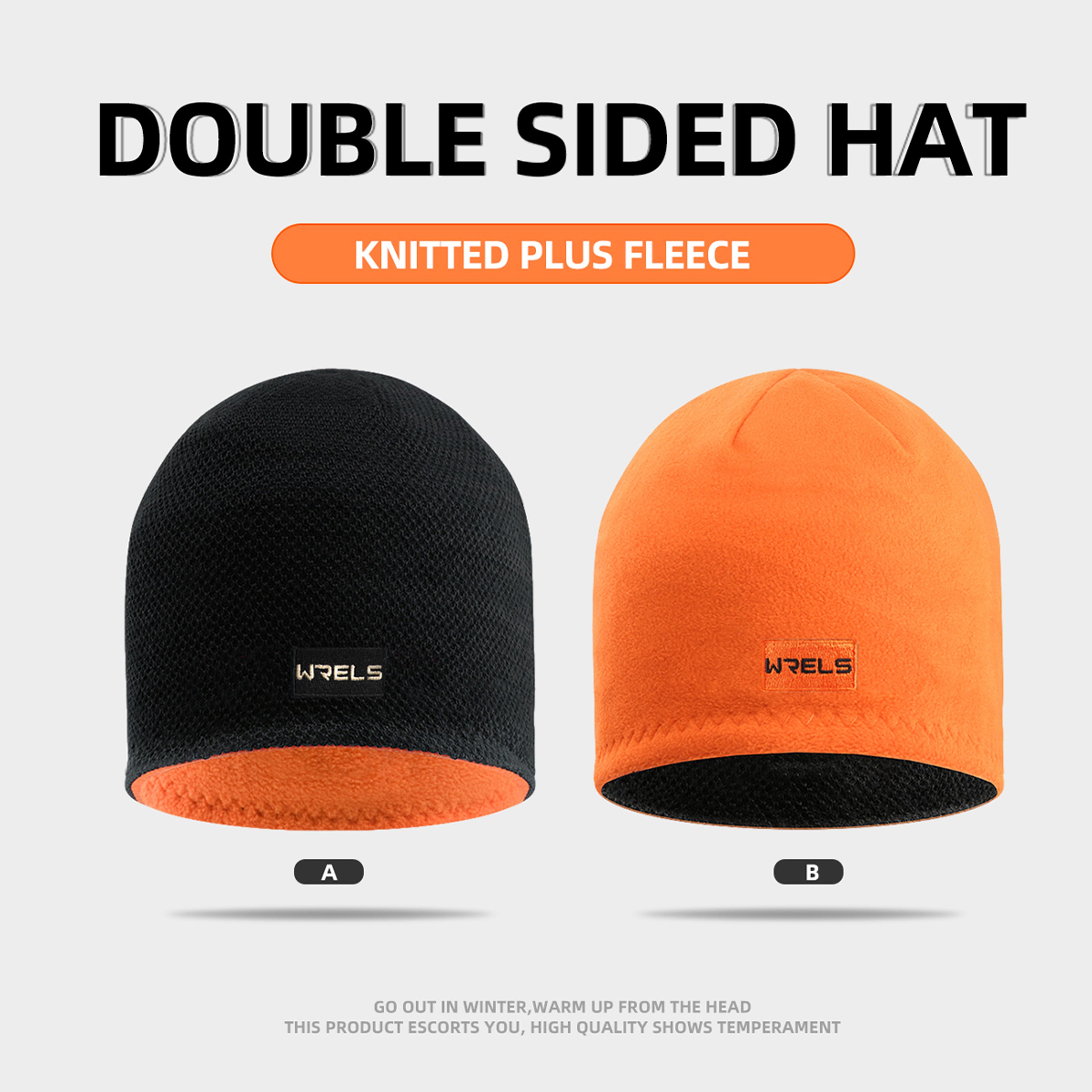 WRELS DoubleSided Knitted Pullover Beanie Hat  Warm Thickened Windproof  SunProof Elastic Cycling   1