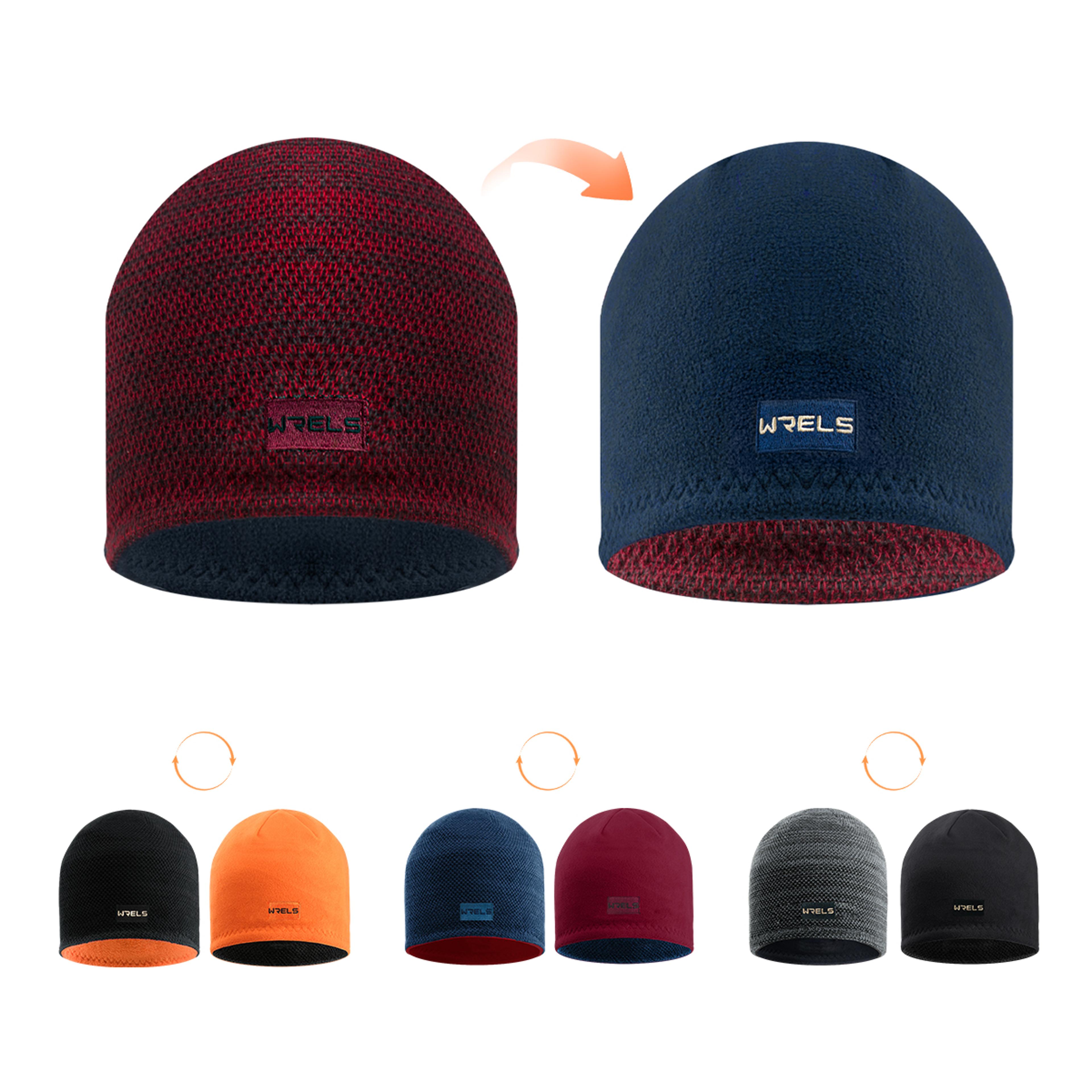 WRELS DoubleSided Knitted Pullover Beanie Hat  Warm Thickened Windproof  SunProof Elastic Cycling   3