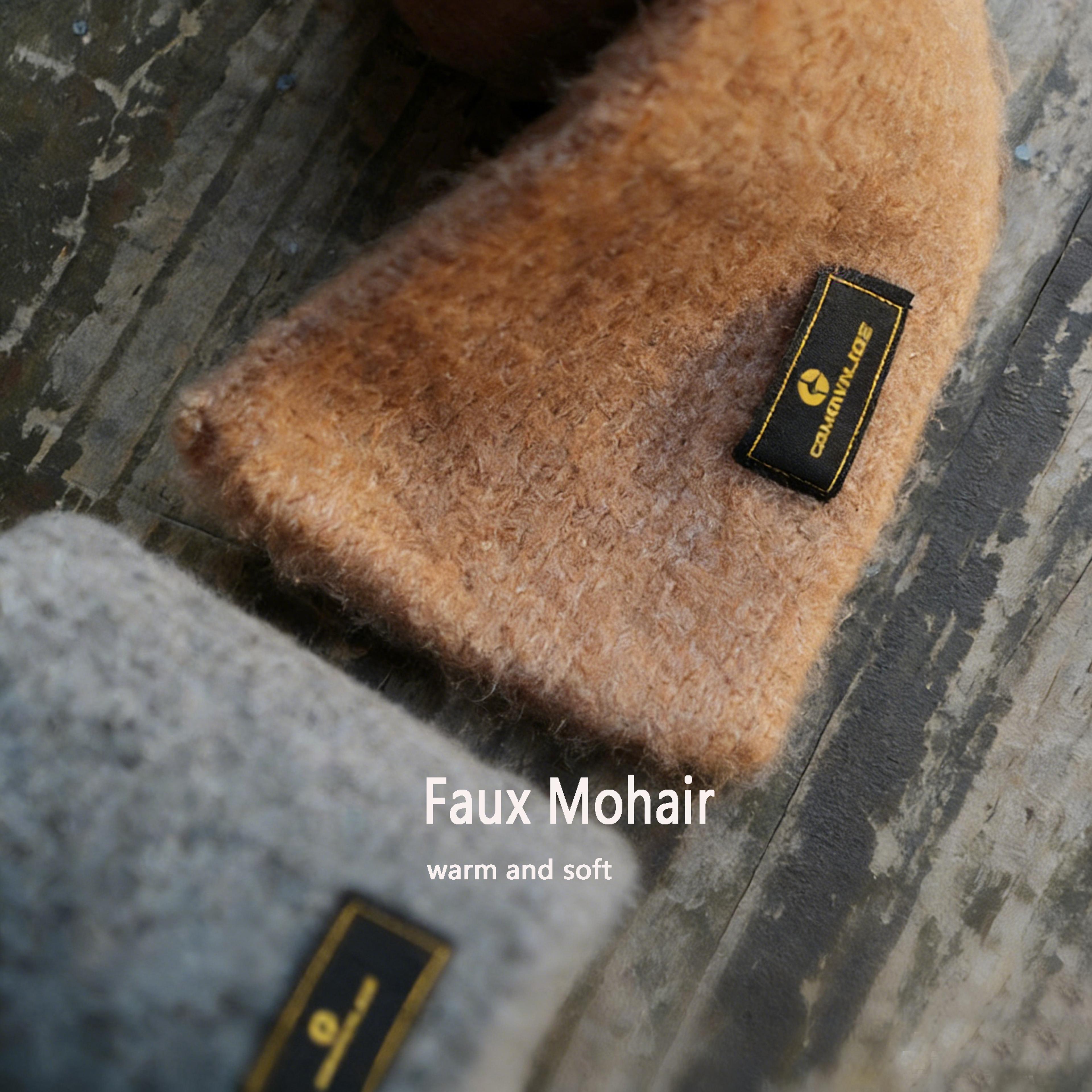 Vintage Mohair Plush Knitted Scarf  ColdProof Warm Winter Collar For Men Small Size Solid Color Out 2