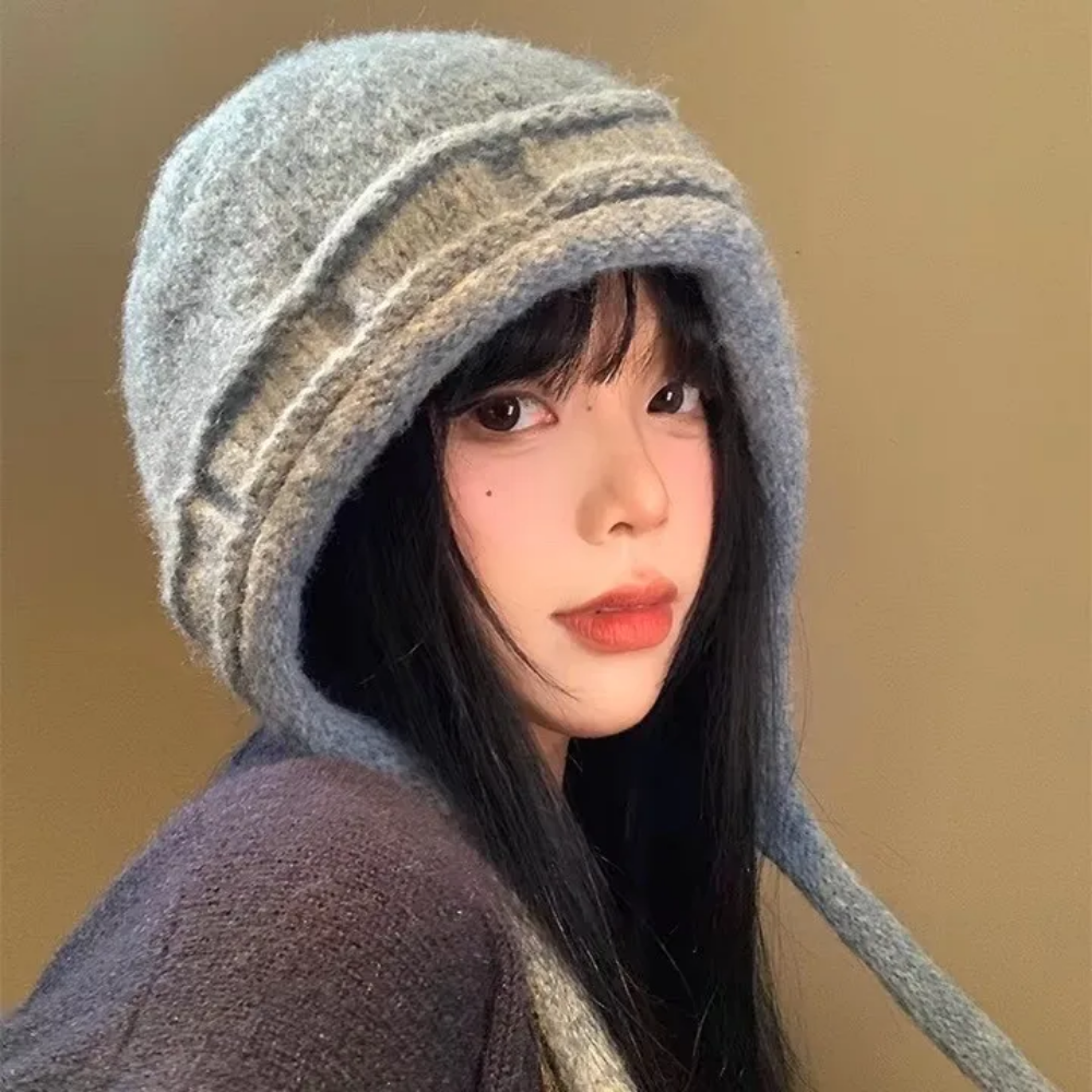 Windproof Knitted Cap With Ear Flaps For Women  Warm Bomber Hat For Winter Protection 0
