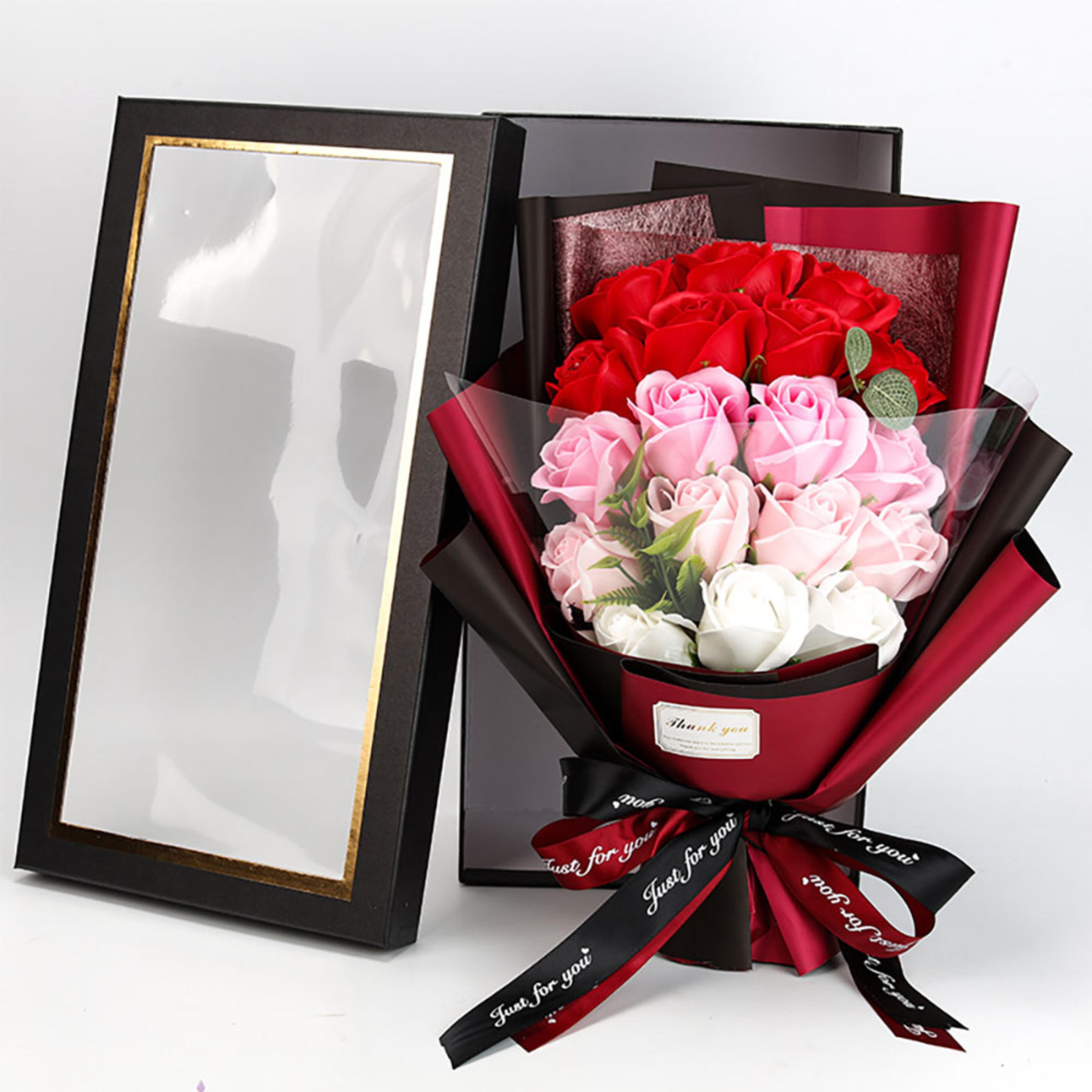 rose soap flower bouquet gift box – artificial soap flowers for valentine's day, weddings, birthdays & home decor