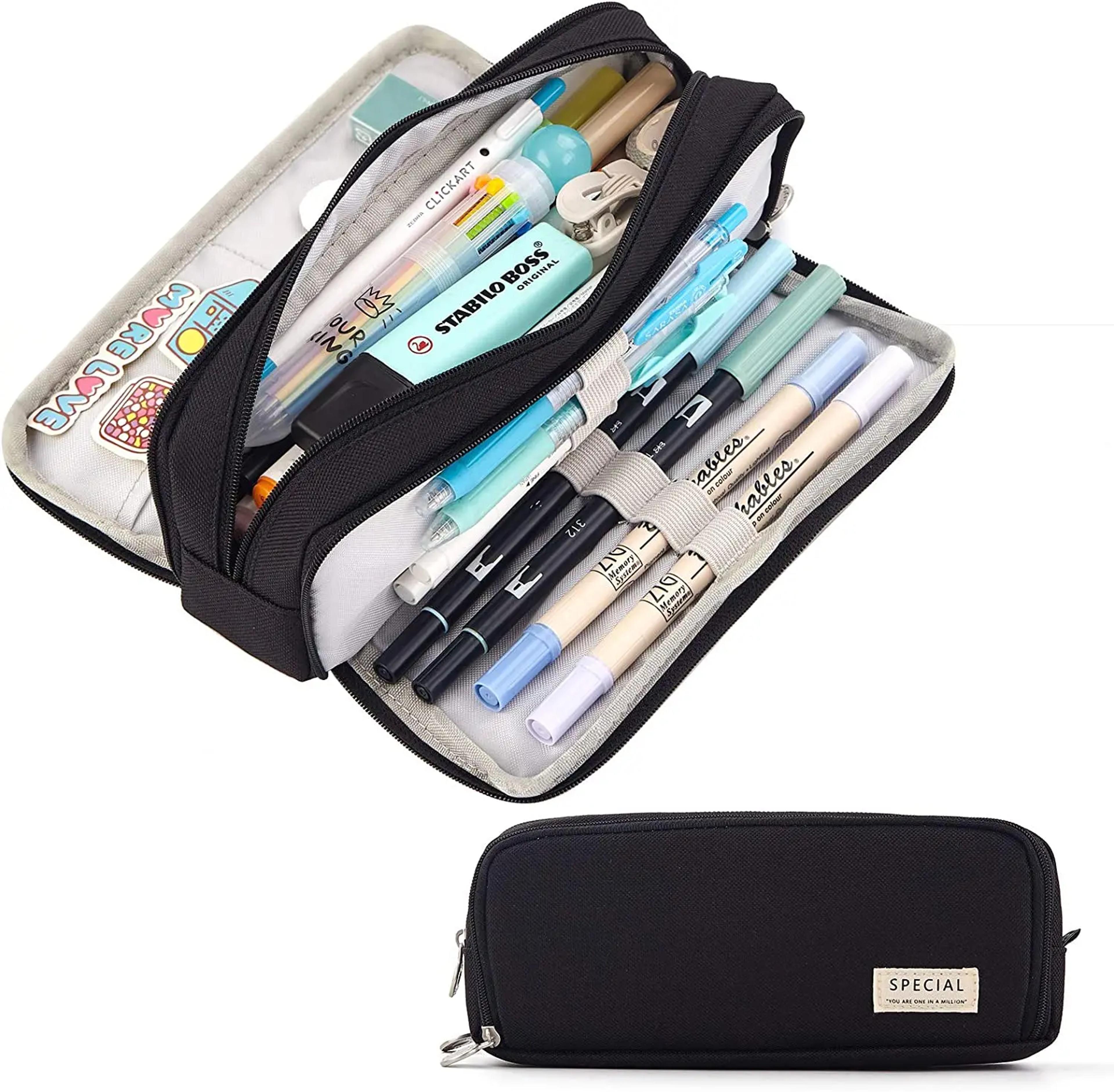 Large Storage Pencil Case Compartment Bag With DoubleSide Open Design Student Stationery Desk Organ 3
