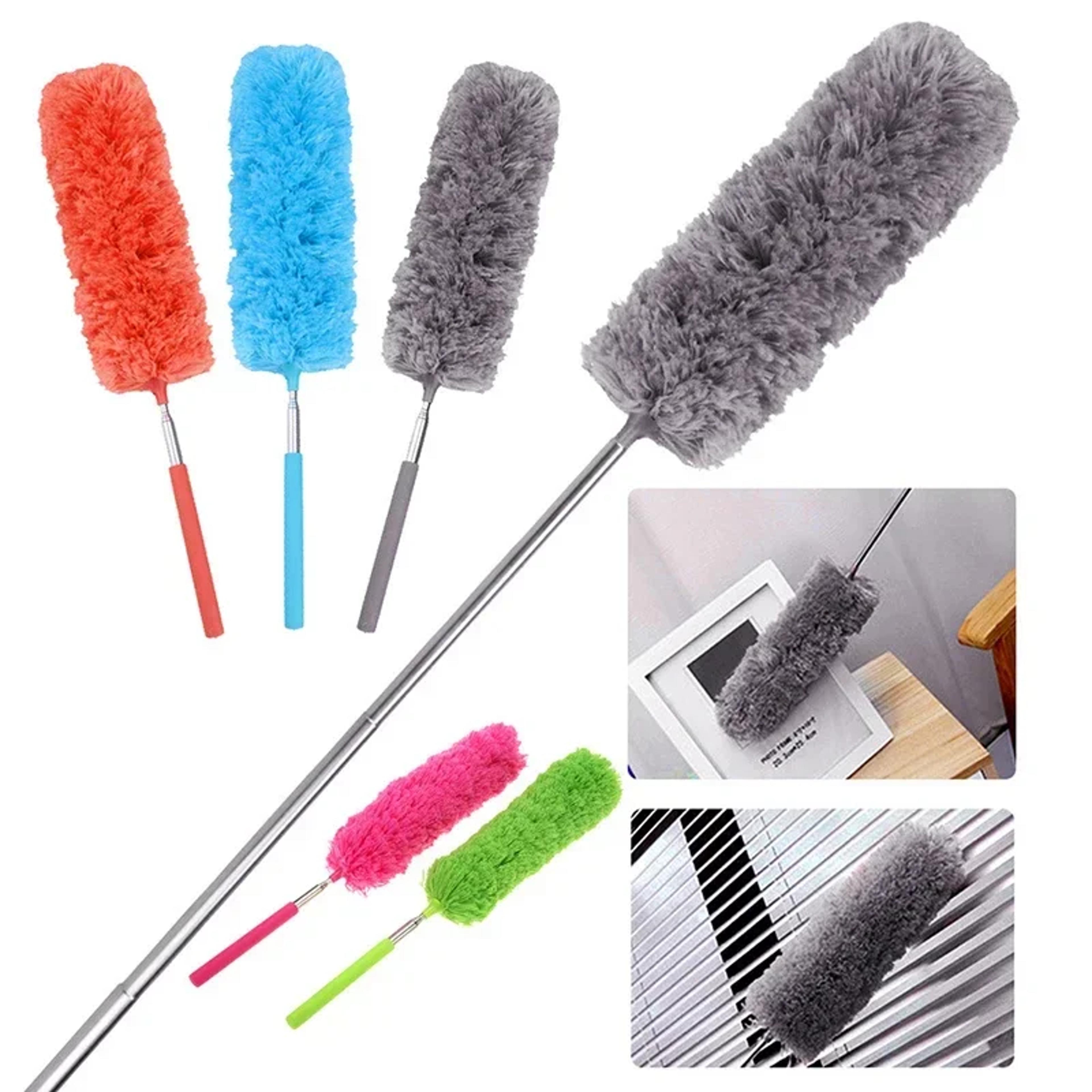 Telescopic Stainless Steel Feather Duster With Microfiber Cleaning Brush 1