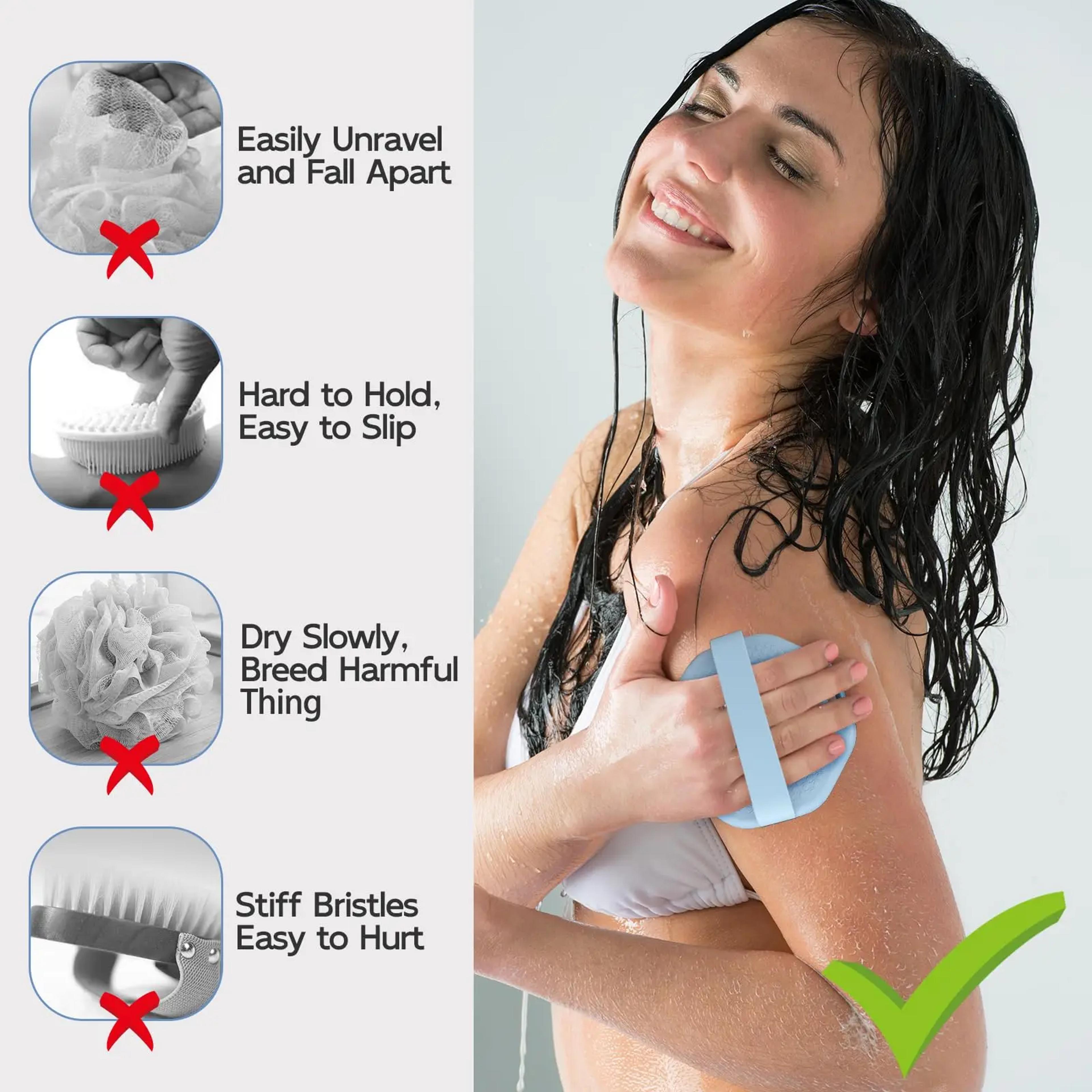 Exfoliating Silicone Body Scrubber Shower Brush With NonSlip Hand Strap For Smooth Skin 4