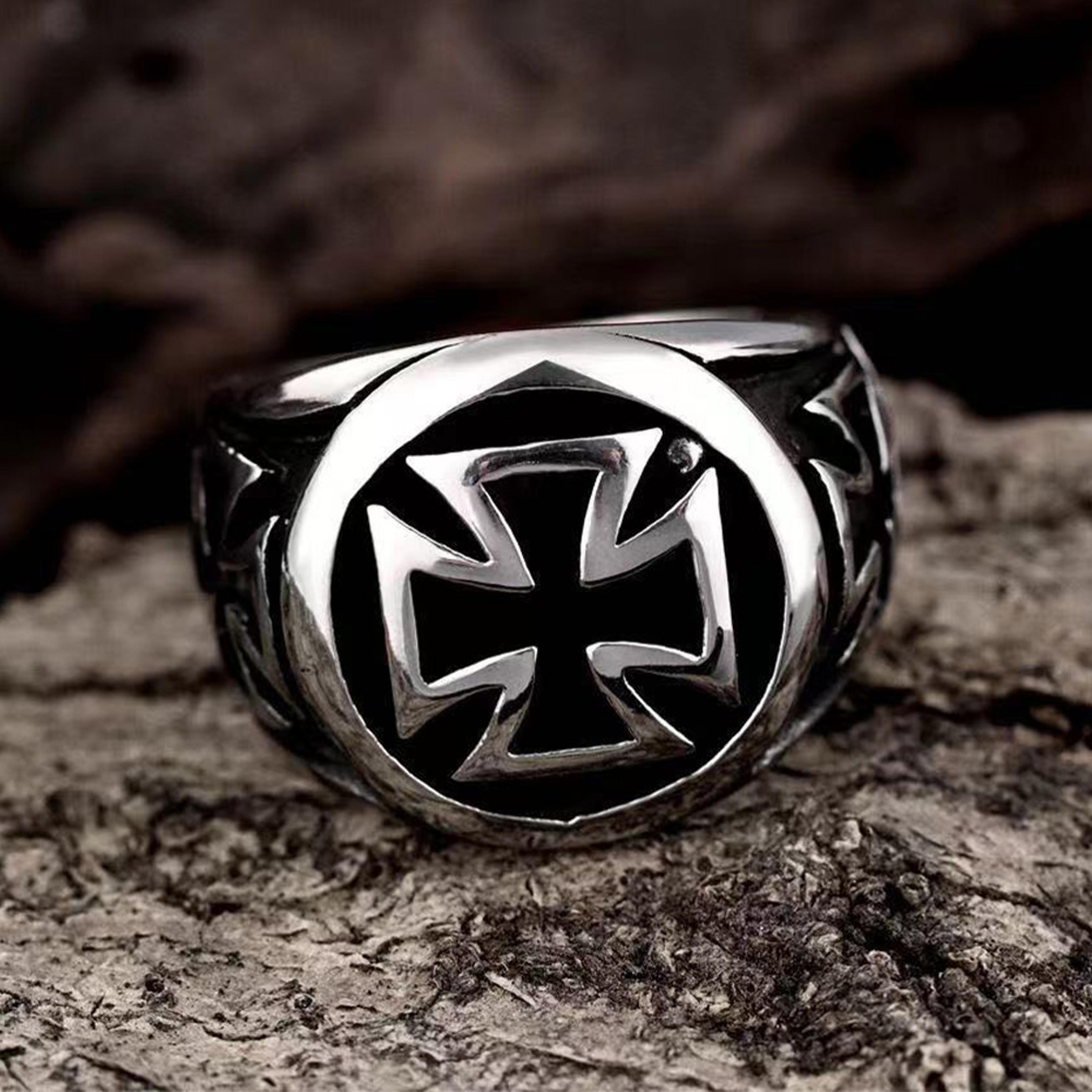 vintage croix de guerre cross ring for men | adjustable gothic silver ring | unisex punk jewelry