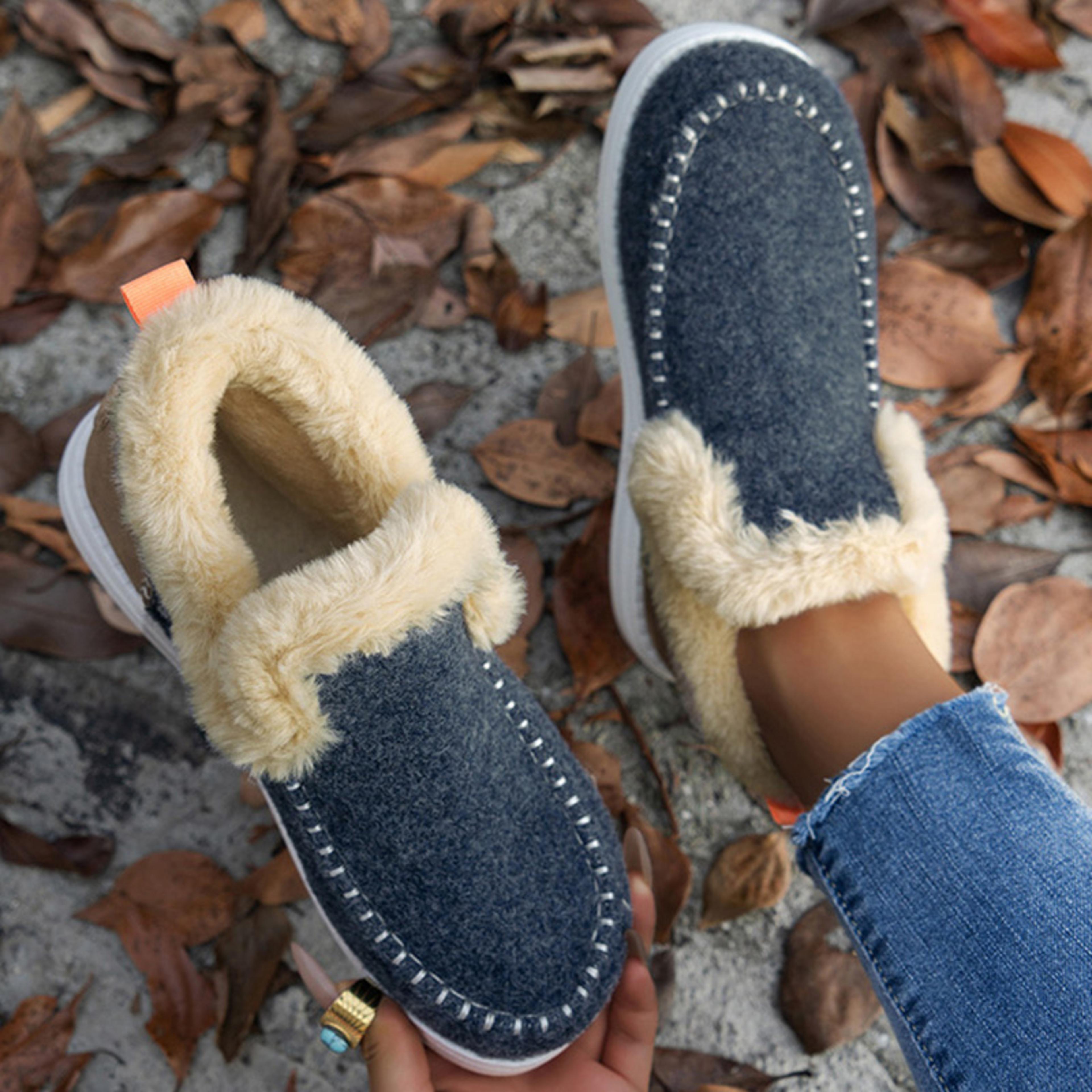 plush women's winter boots, casual ankle shoes, snow platform footwear
