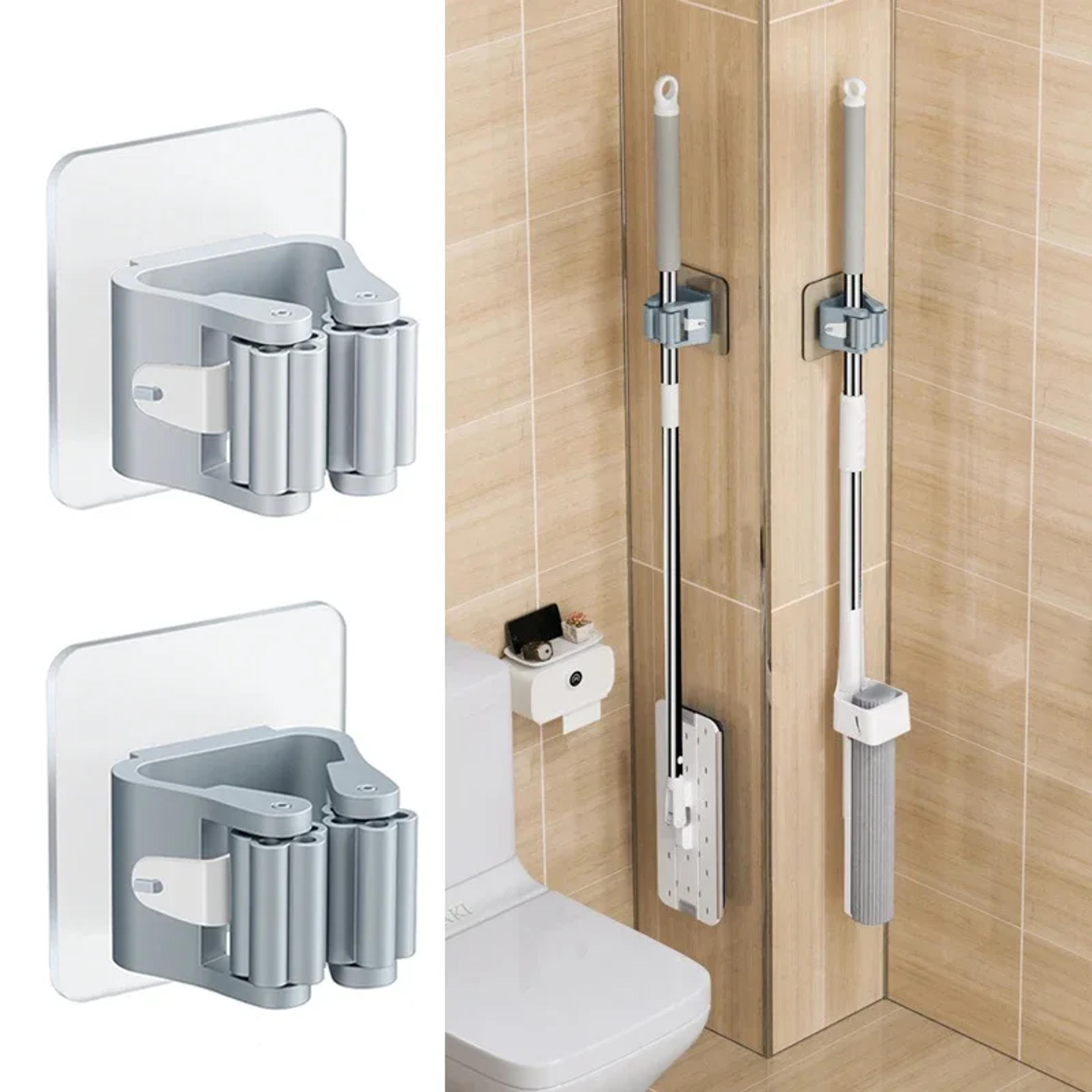 waterproof wall-mounted mop storage rack – suction hanging broom hanger for bathroom & kitchen, traceless acrylic clip