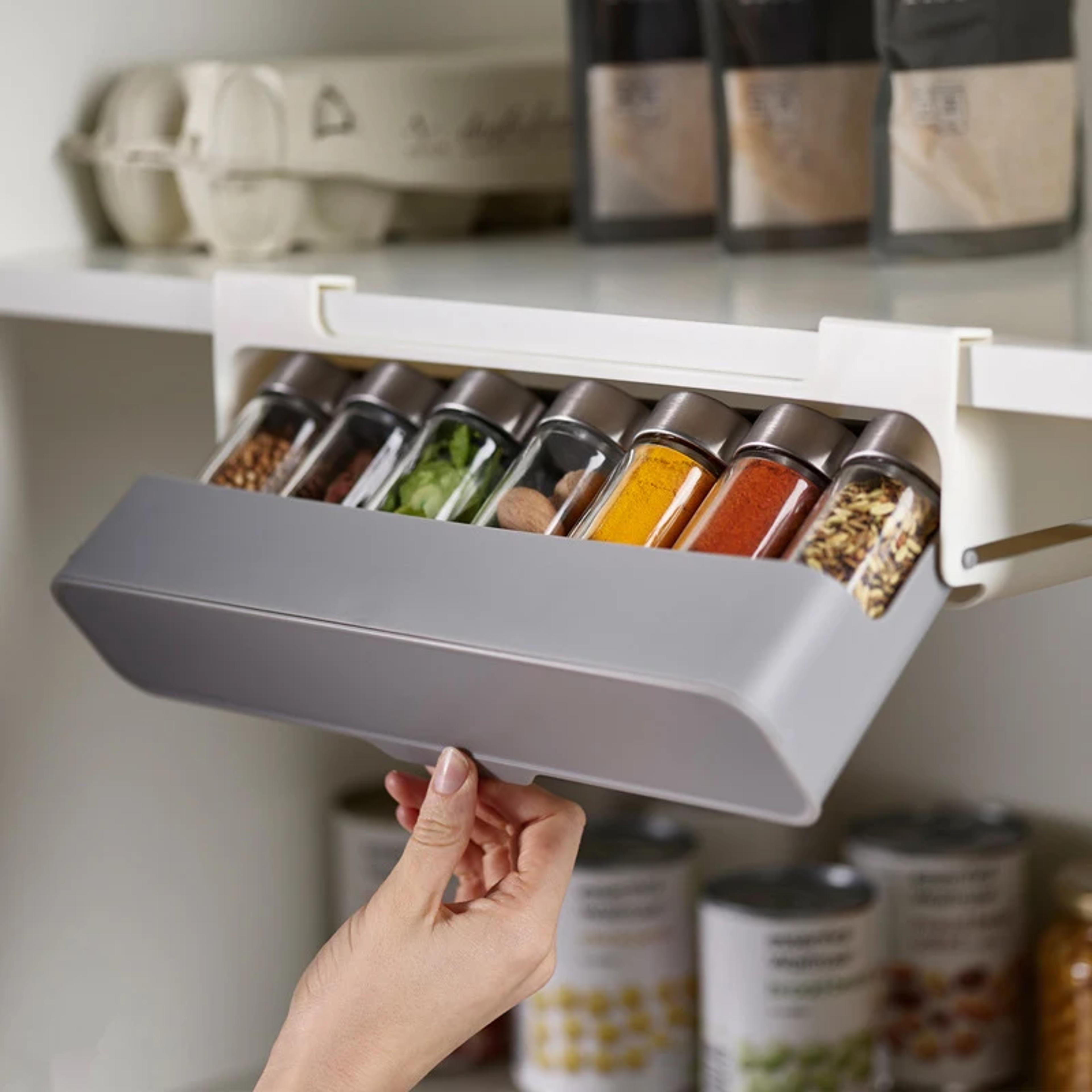 self-adhesive wall-mounted spice rack organizer for kitchen storage