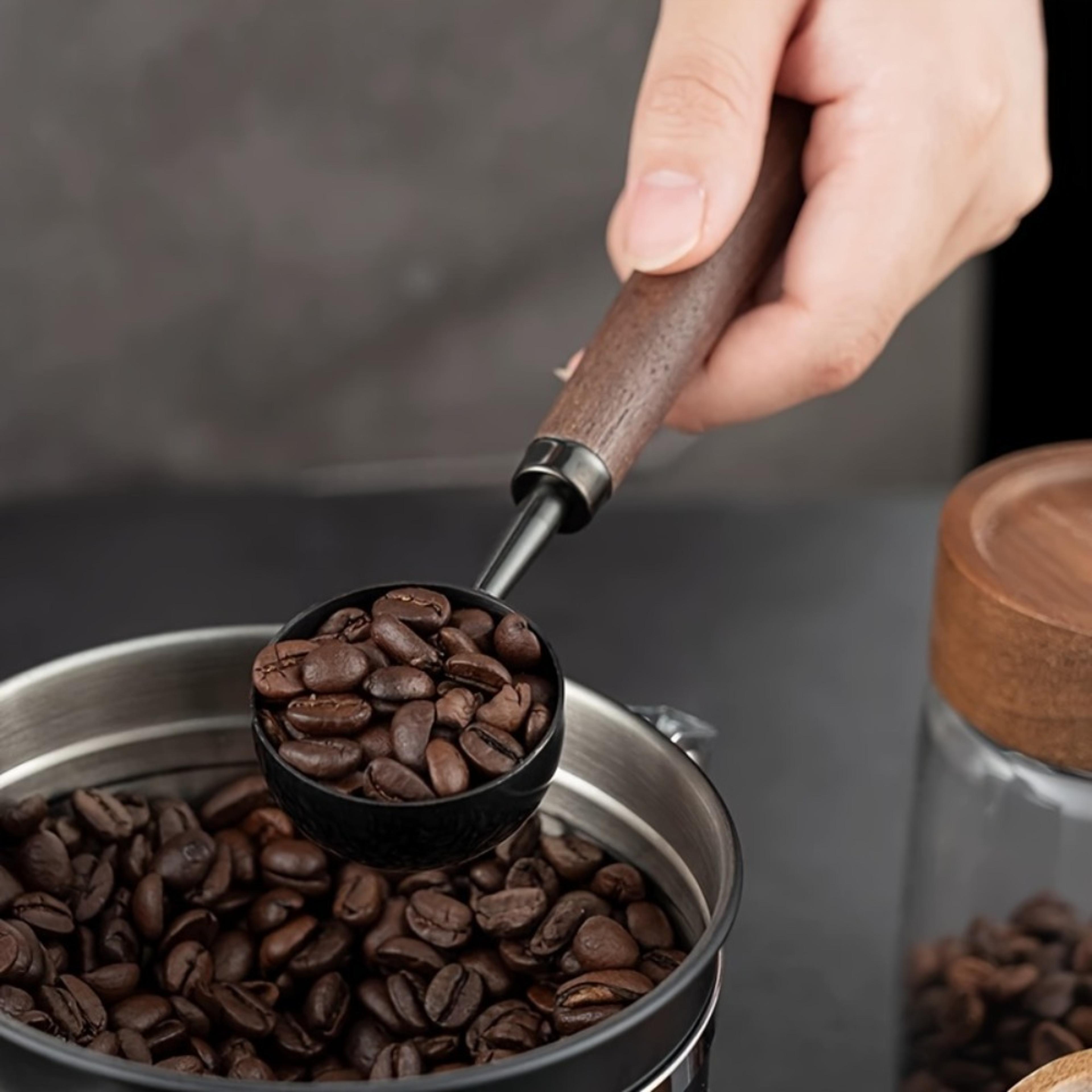 walnut wood coffee scoop – premium stainless steel long handle measuring spoon for coffee, tablespoon kitchen tool