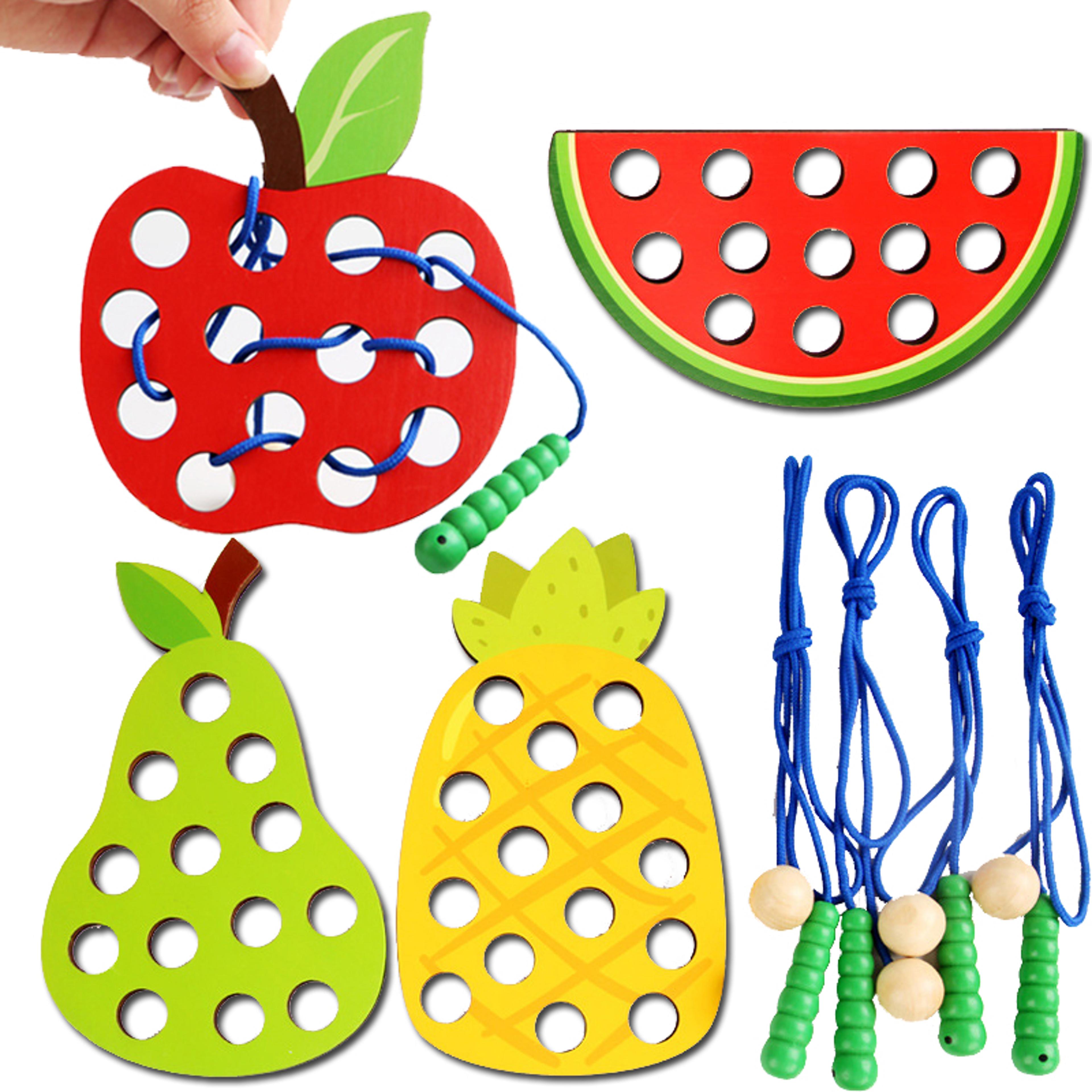 Wooden Lacing Toy For Toddlers  Educational Fruit Threading Puzzle Set Fine Motor Skill Development 0