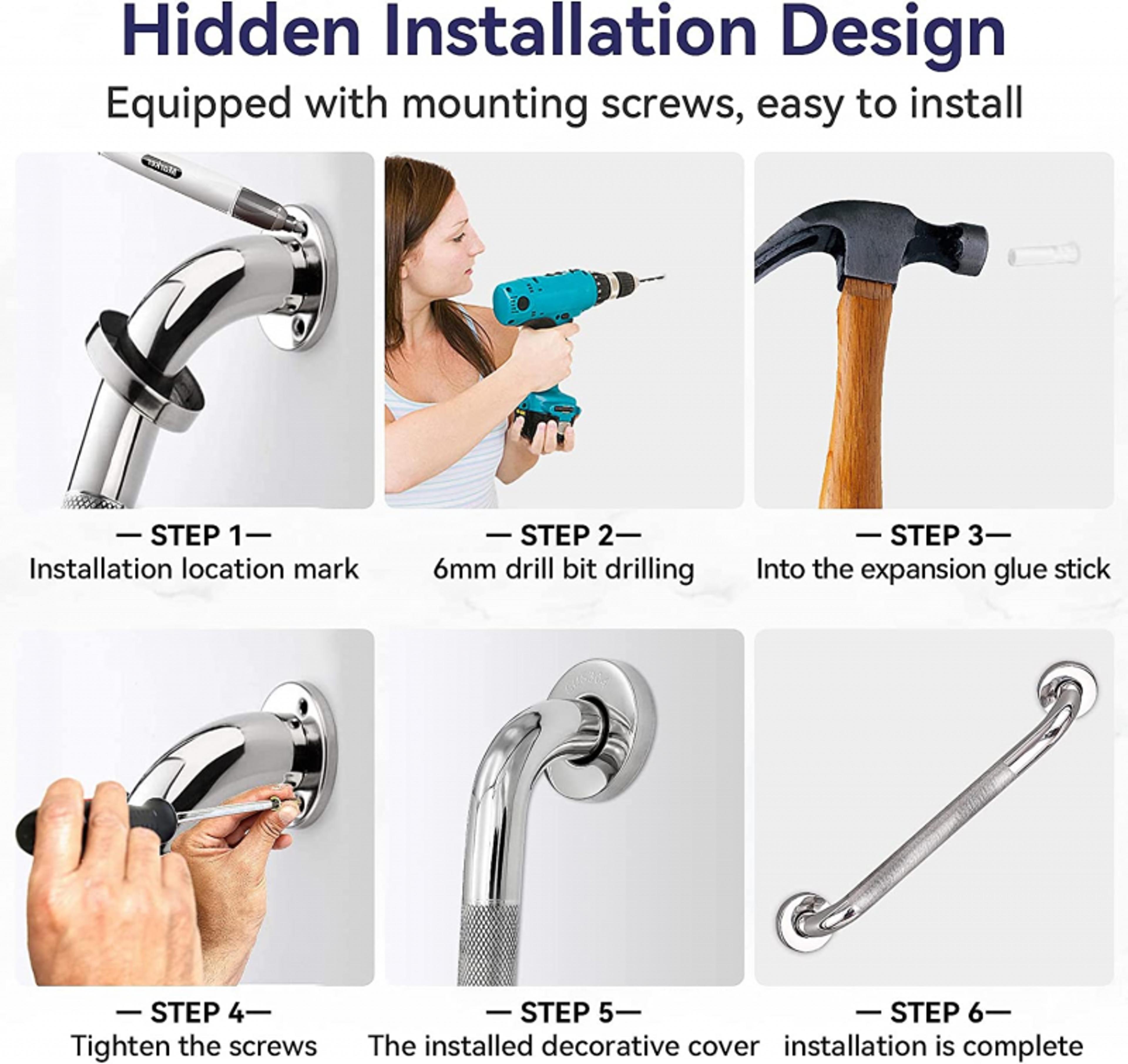 Stainless Steel Bathroom Handrail Grab Bar  AntiSlip Shower Safety Support Handle 5