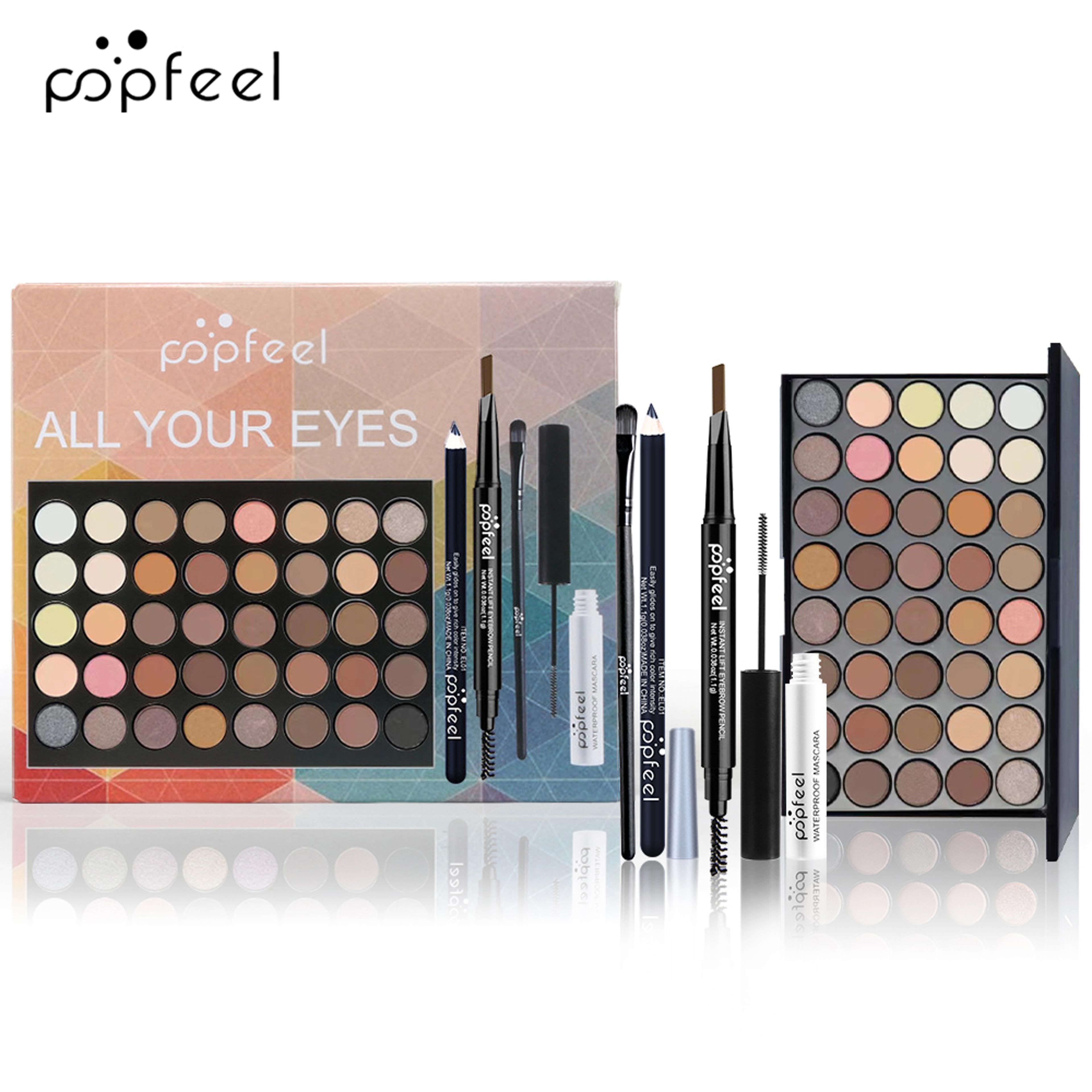 popfeel complete eye makeup set eyeshadow palette, eyeliner, mascara & eyebrow pencil gift set for women