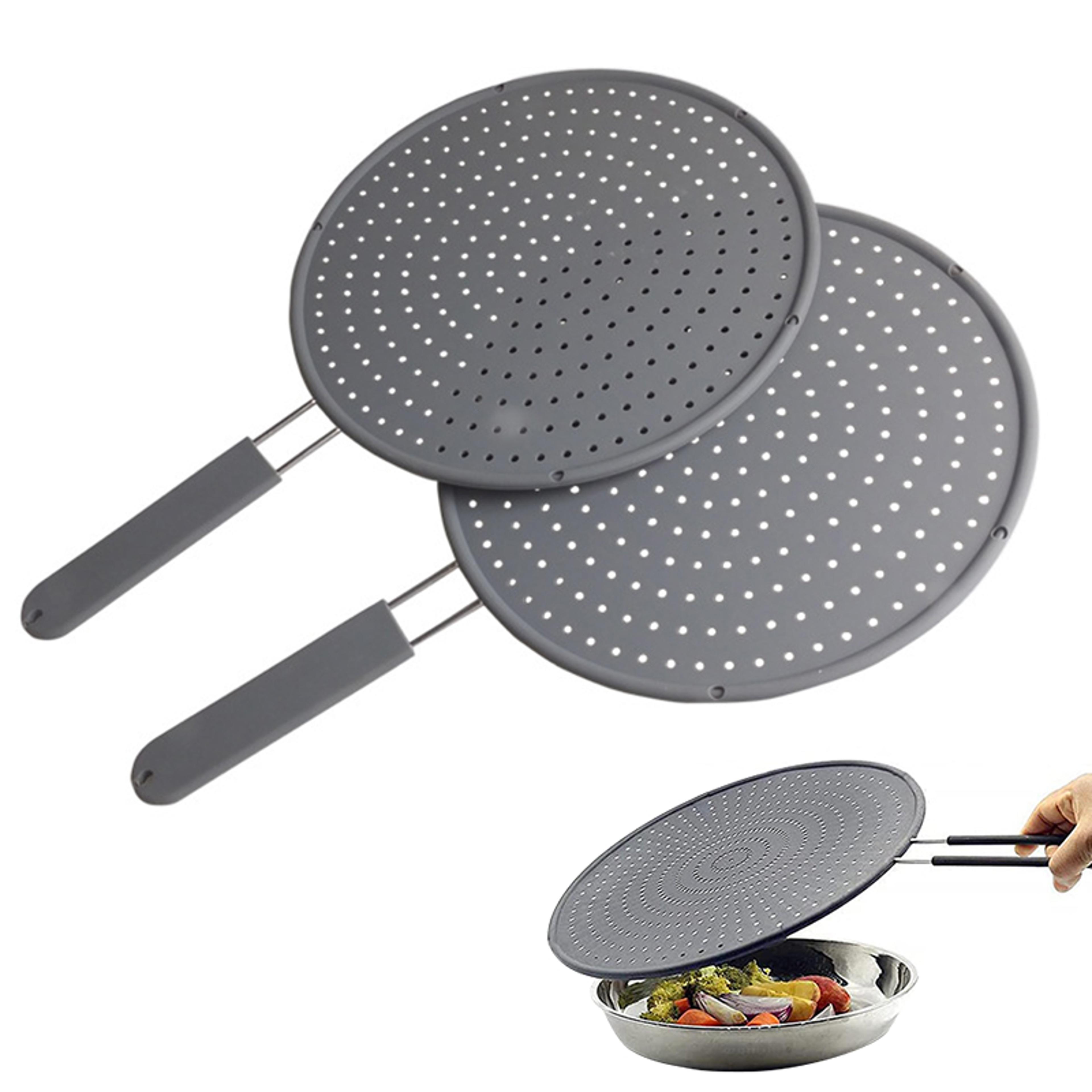 silicone splatter screen for frying pan  heat-resistant oil splash guard with handle