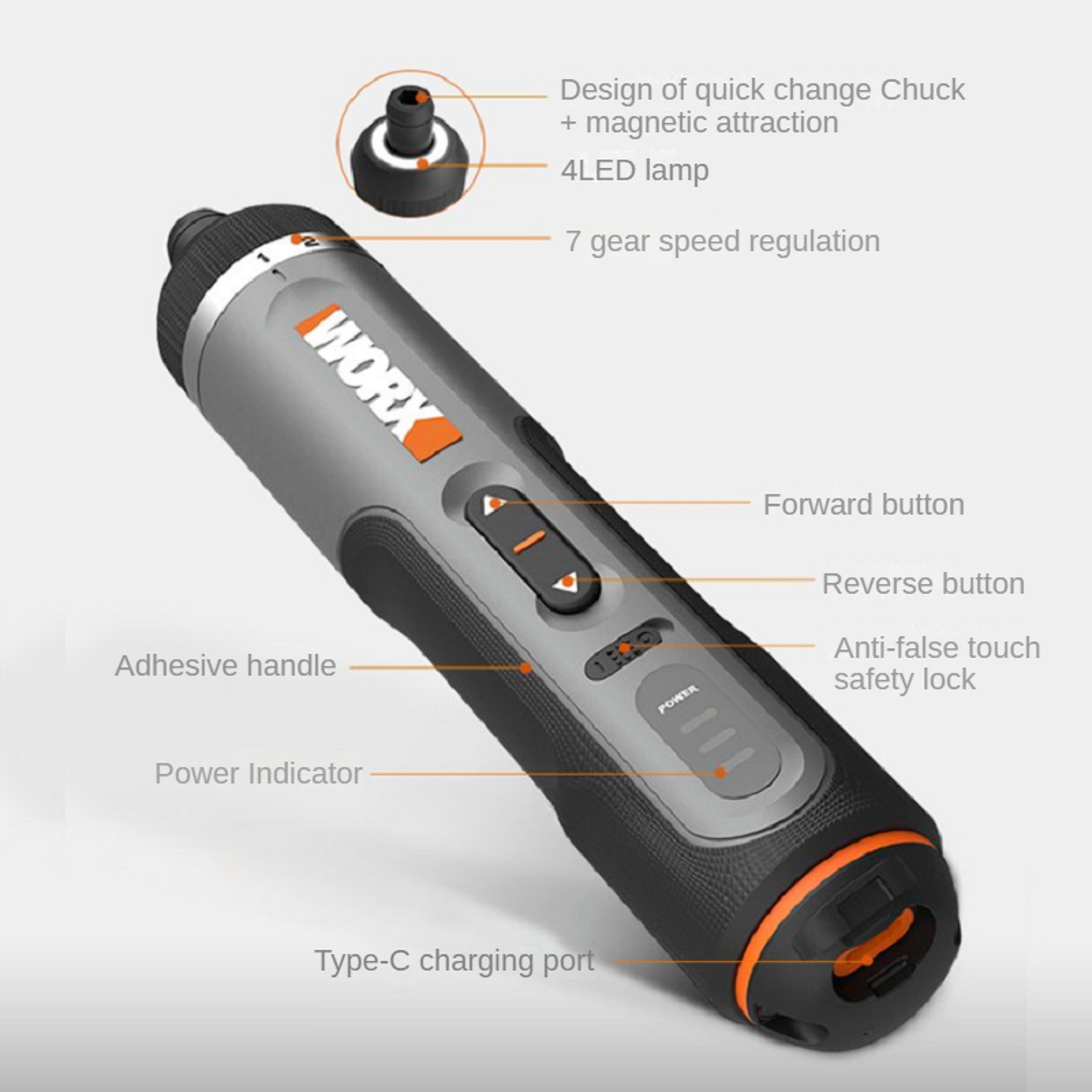 Worx Cordless Screwdriver Set  USB Rechargeable Compact Hand Drill Tools 2
