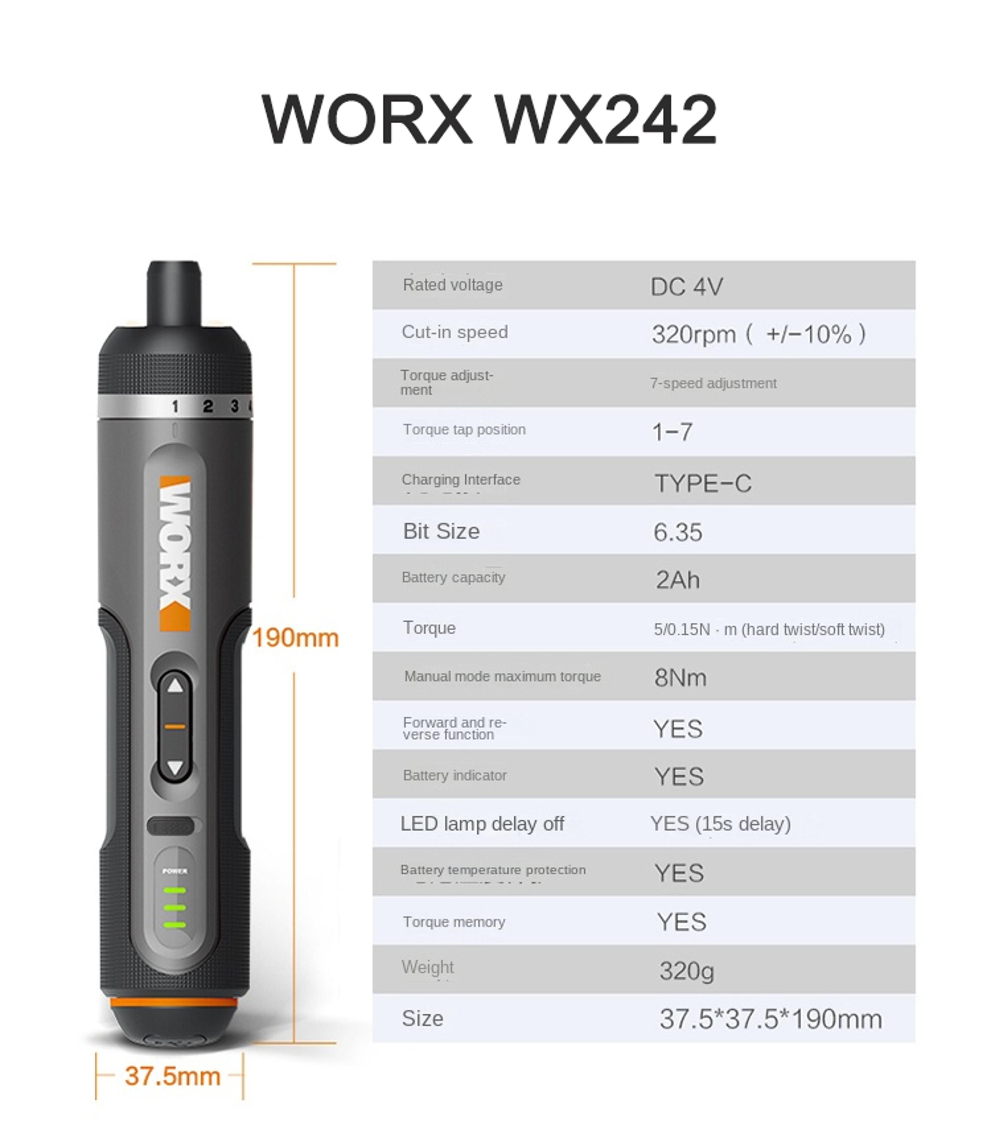 Worx Cordless Screwdriver Set  USB Rechargeable Compact Hand Drill Tools 6