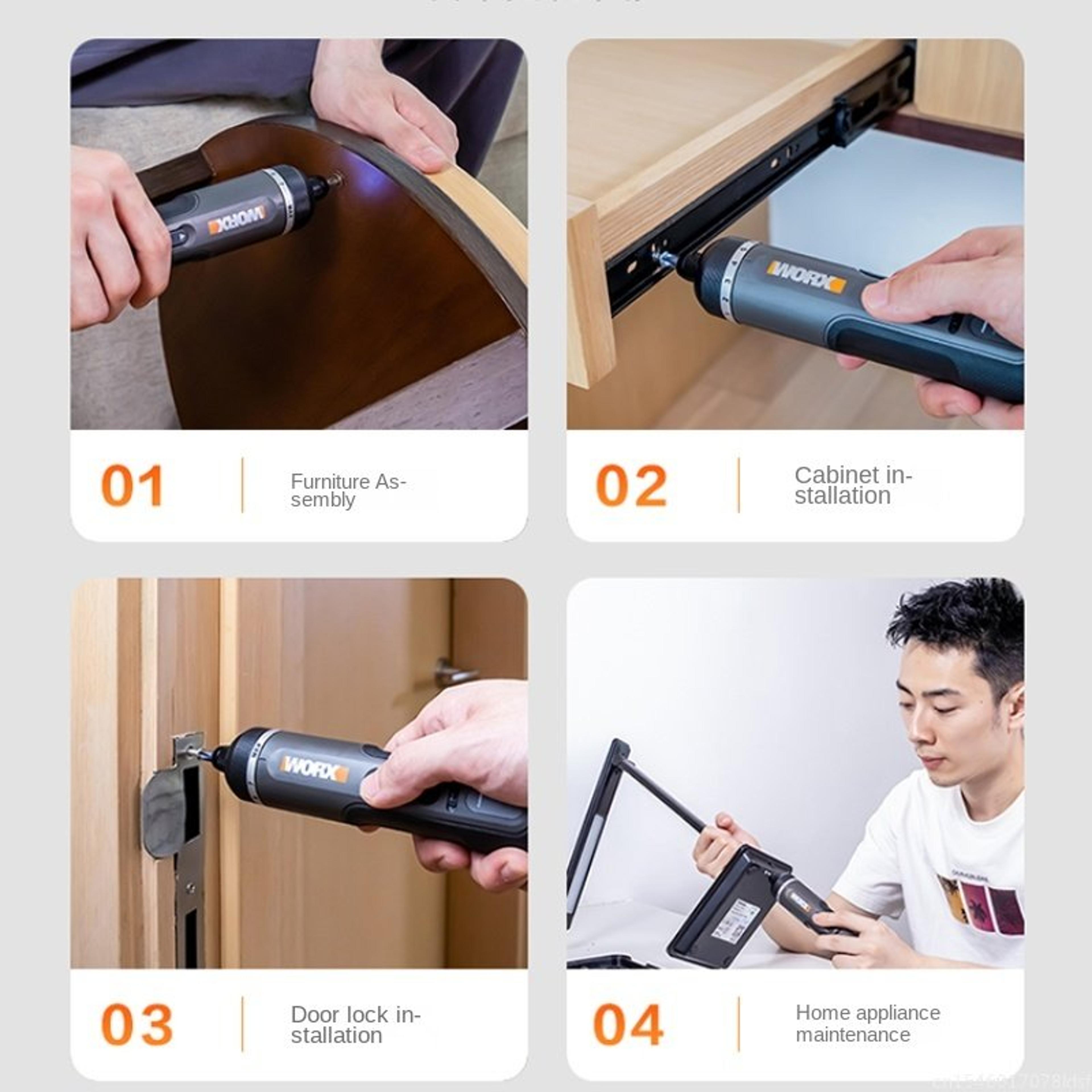 Worx Cordless Screwdriver Set  USB Rechargeable Compact Hand Drill Tools 4