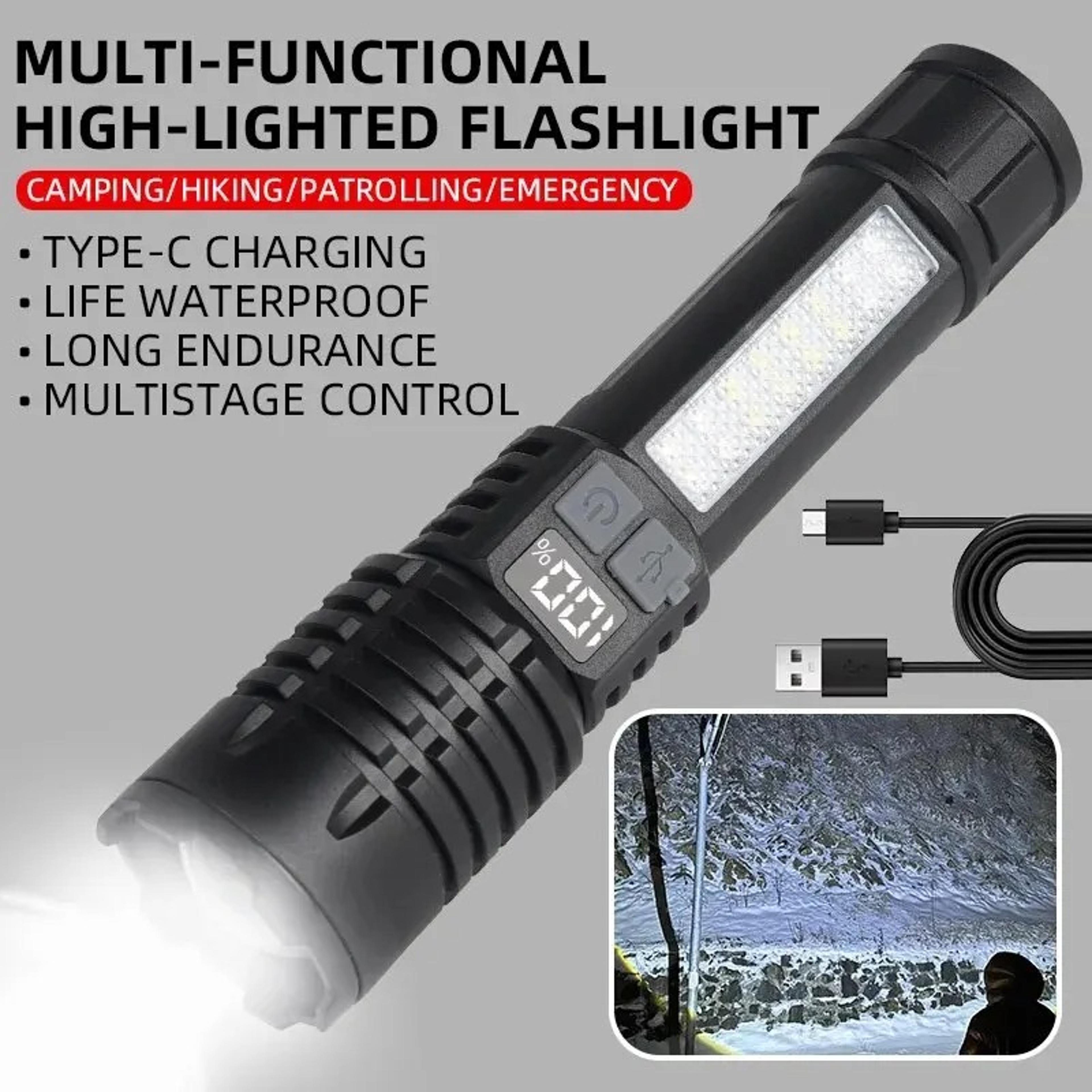 High Power Tactical LED Flashlight USB Rechargeable Camping Torch With Telescopic Zoom  Built In Ba 1