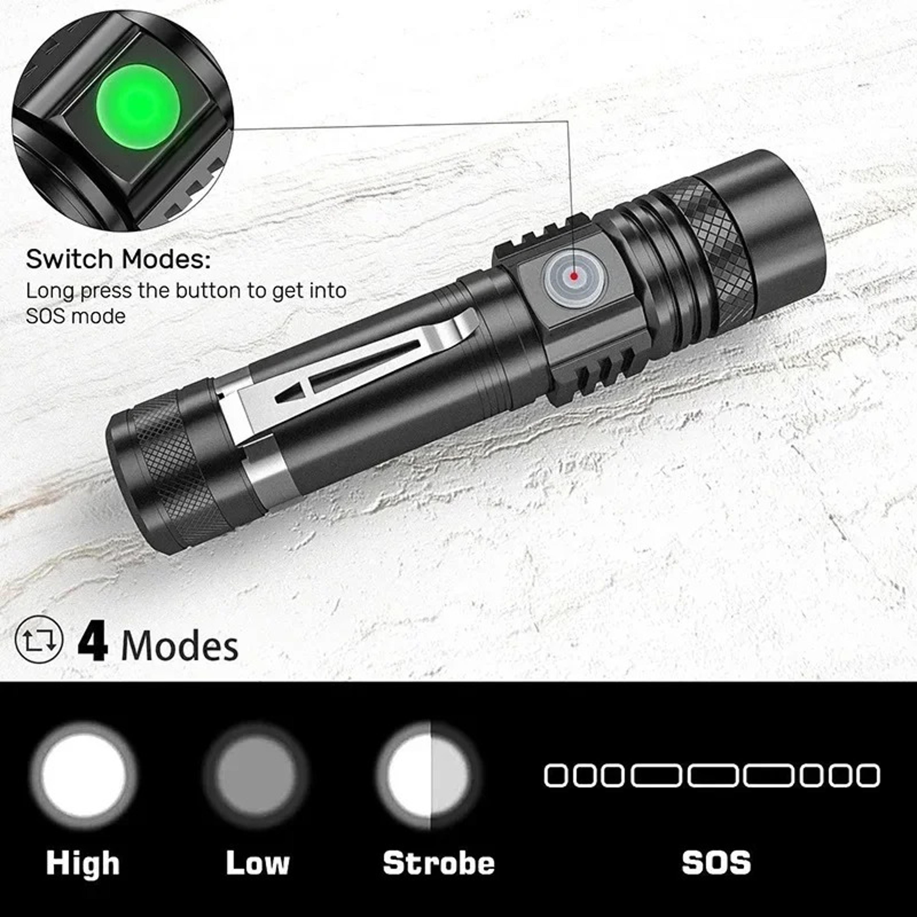 Type C Rechargeable Tactical Flashlight  Waterproof LED Torch For Camping Hiking  Cycling 2