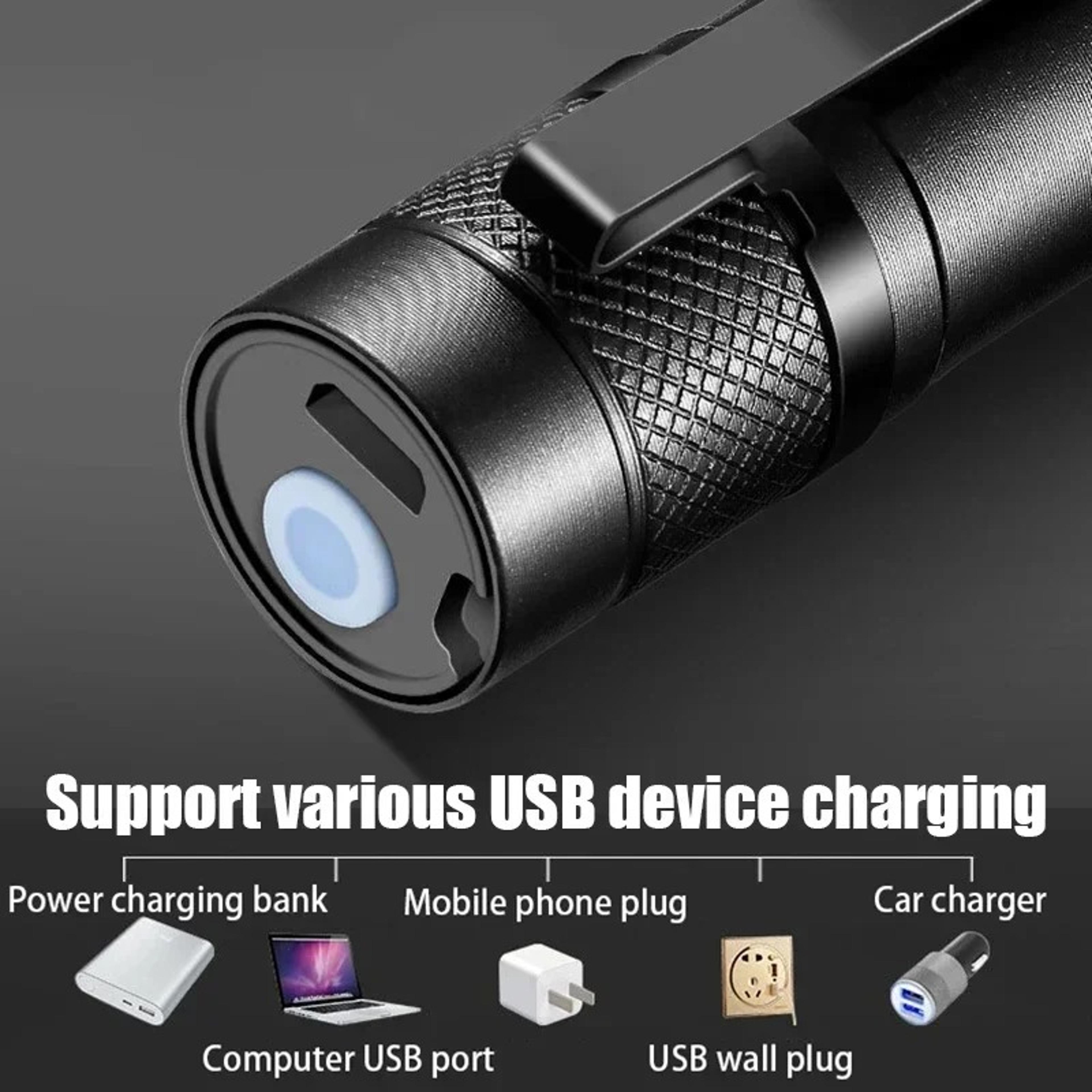 Mini Portable LED Flashlight USB Rechargeable Tactical Torch For Camping  Hiking 4