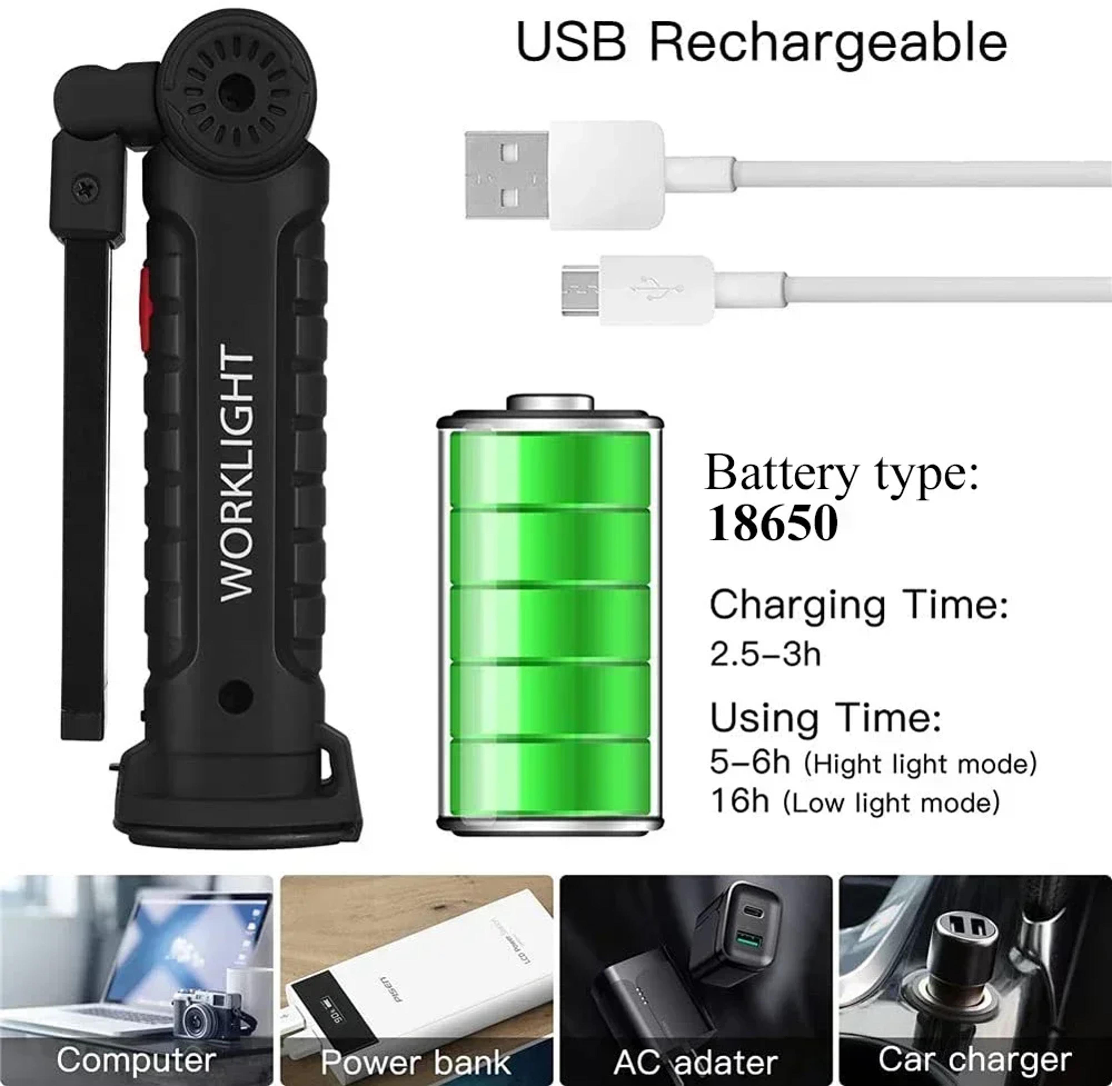 Multifunctional Folding Work Light USB Rechargeable Camping Light With Built In Battery  Magnetic B 3