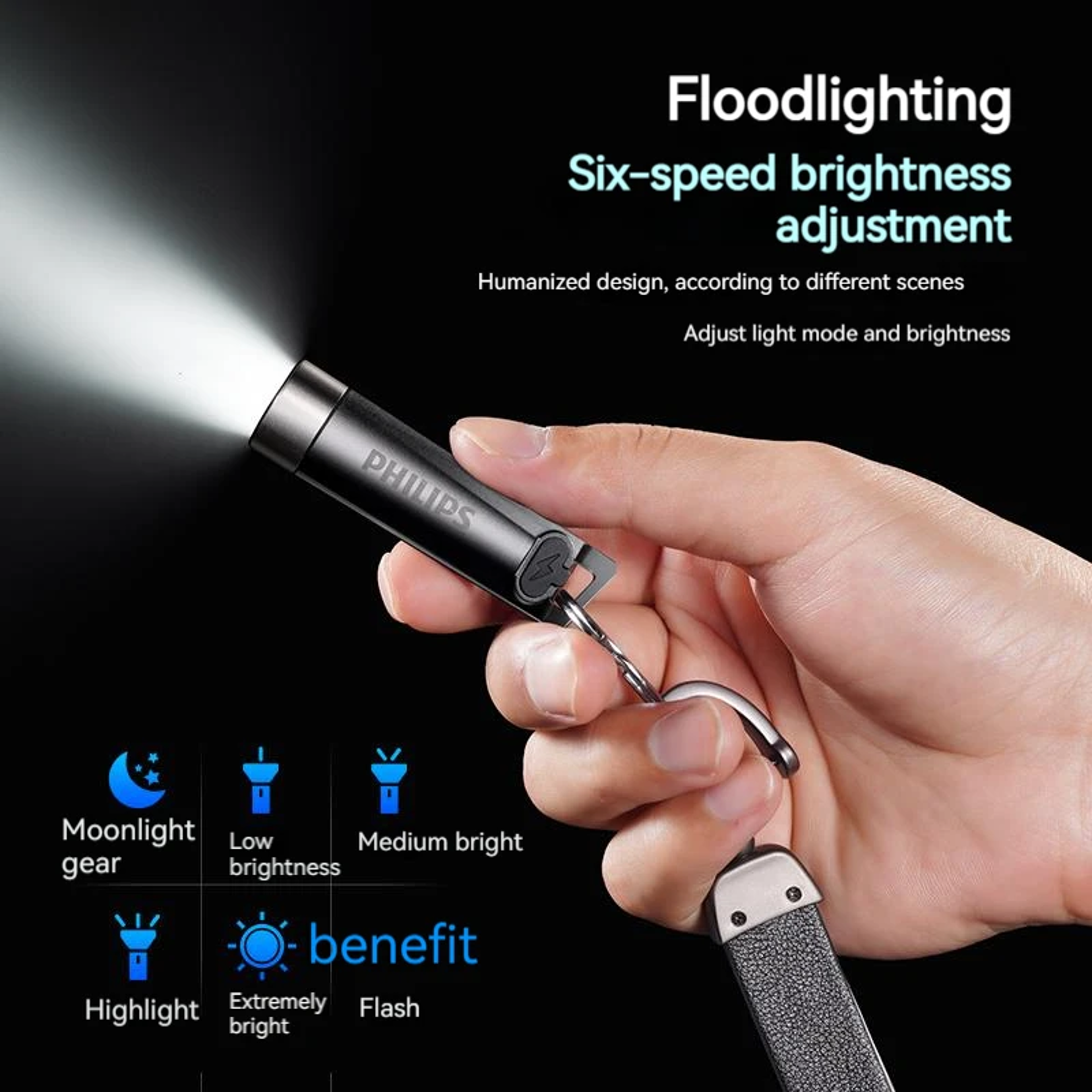 PHILIPS LED EDC Flashlight Mini Rechargeable Keychain Torch Light For Hiking  Self Defense 3