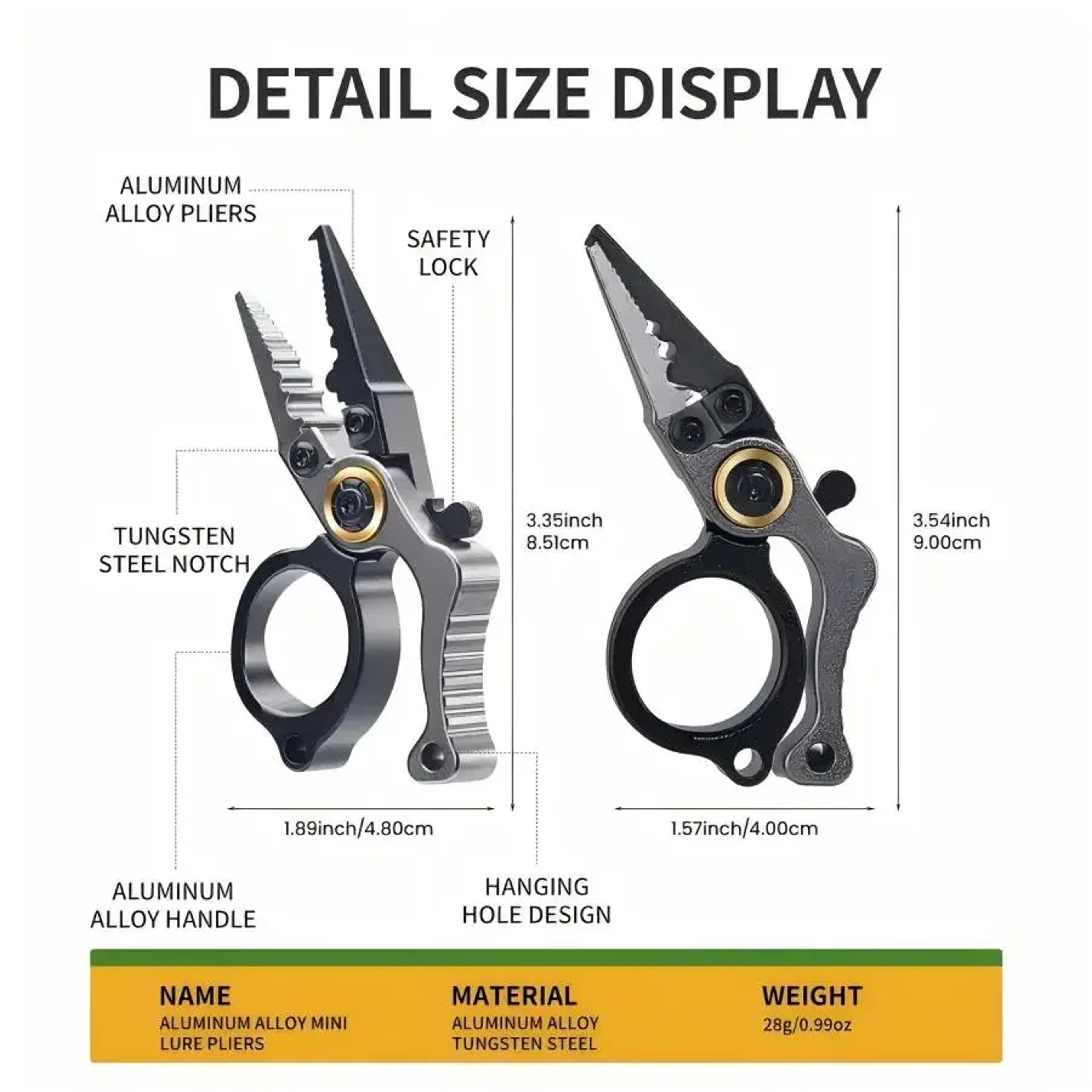 Premium Compact Fishing Pliers With Line Cutter  Split Ring Opener Lockable  Durable 3