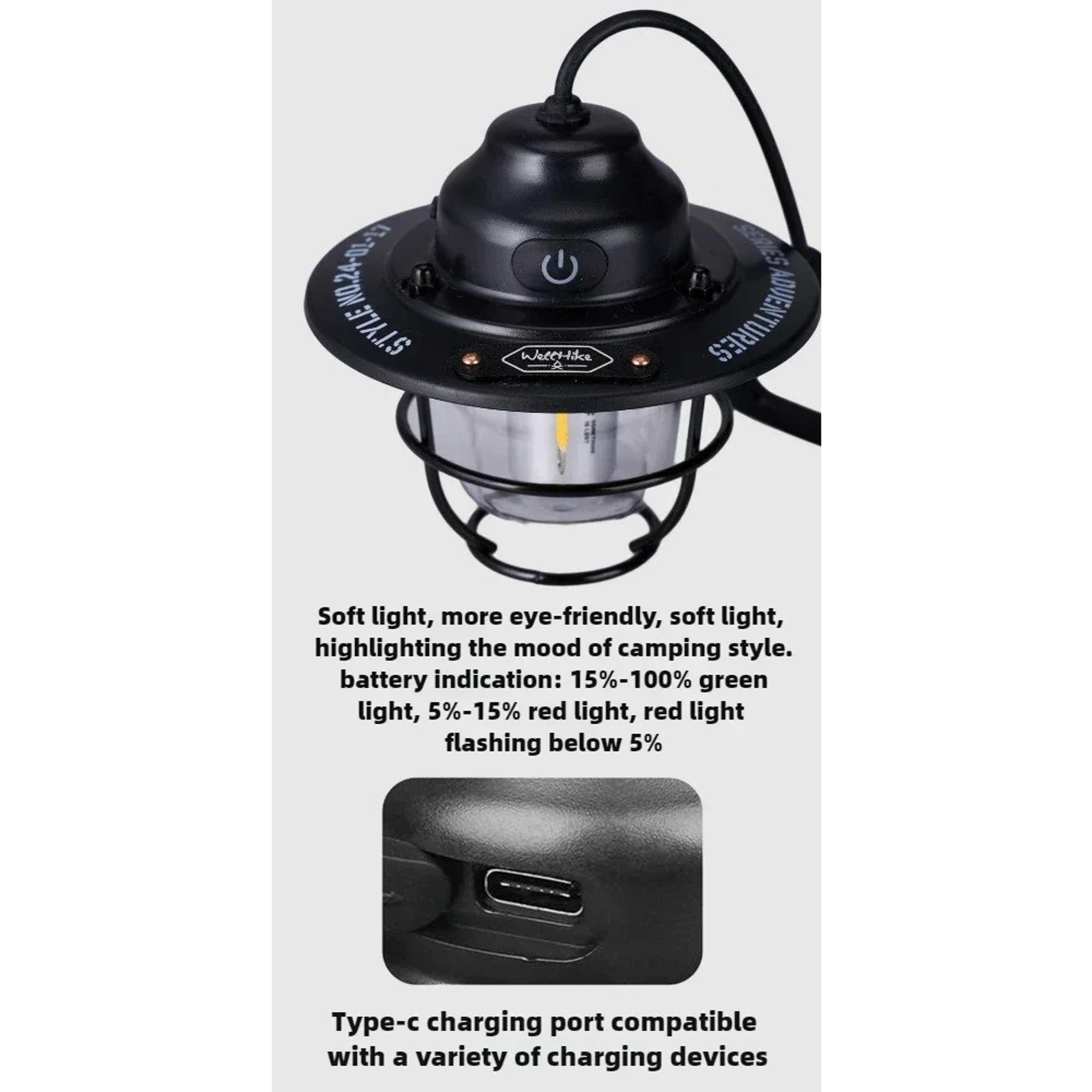 Mini LED Camping Lantern Type C Rechargeable Portable Tent Light 5